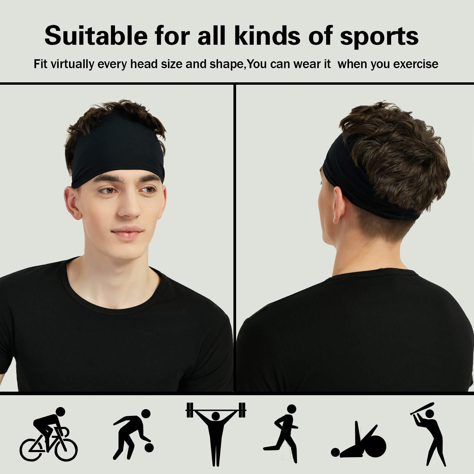 Pilamor Sports Headbands for Men (5 Pack),Moisture Wicking Workout Headband, Sweatband Headbands for Running,Cycling,Football,Yoga,Hairband for Women and Men - Image 3