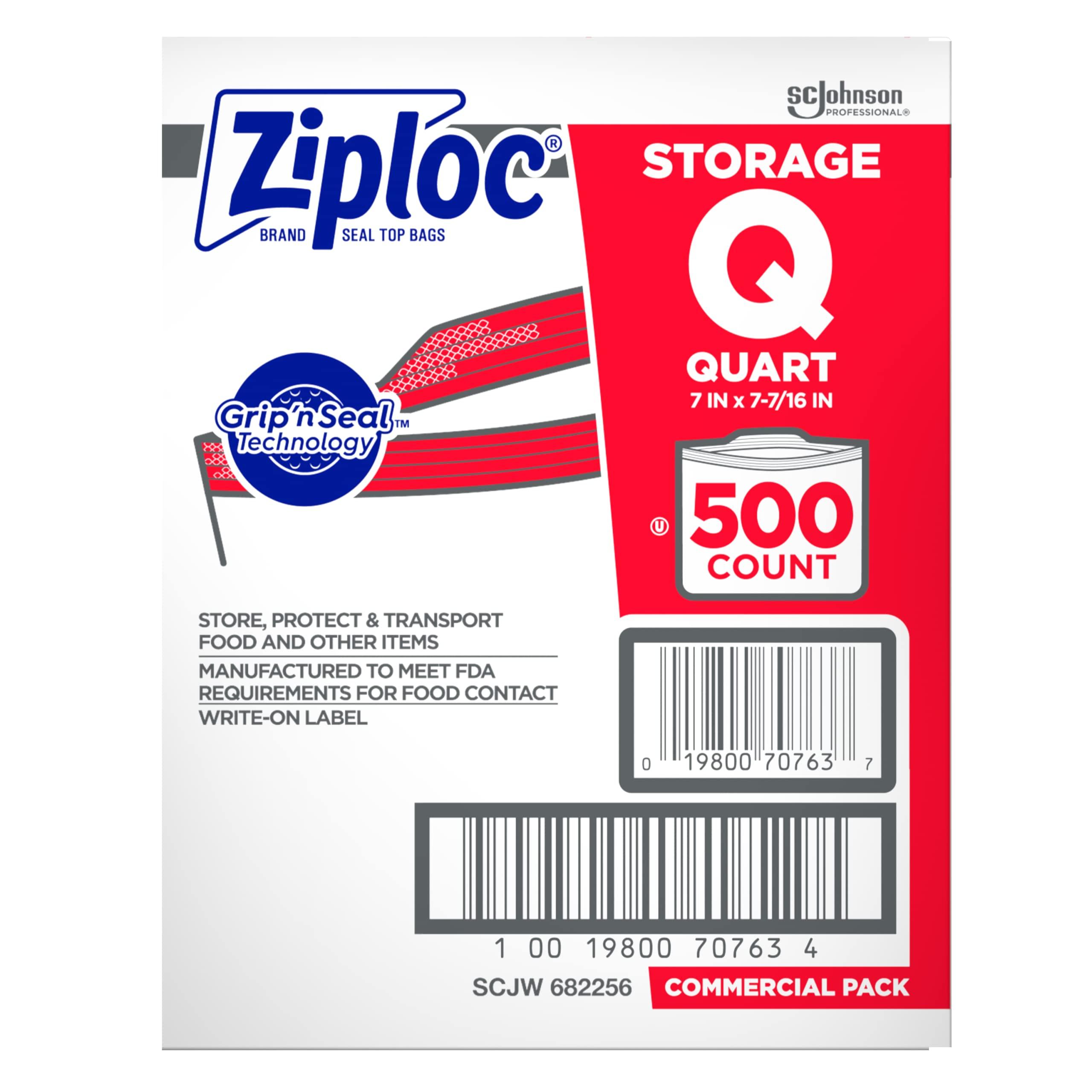 SC Johnson Professional Ziploc Storage Bags, For Food Organization and Storage, Double Zipper, Quart, 500 Count - Image 3