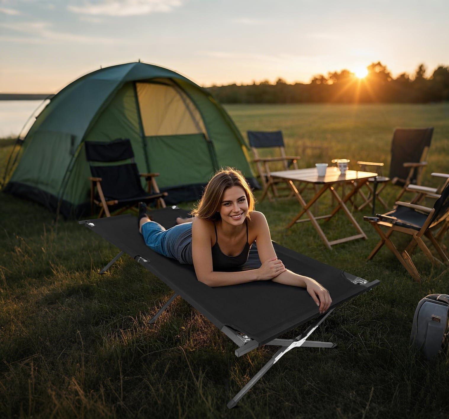 YSSOA Camping Cot, Sleeping Cots for Adults with Storage Bag, Portable and Lightweight Cot Bed for Outdoor Traveling, Hiking, Office Nap, Easy to Set up, 1 Pack - Image 2