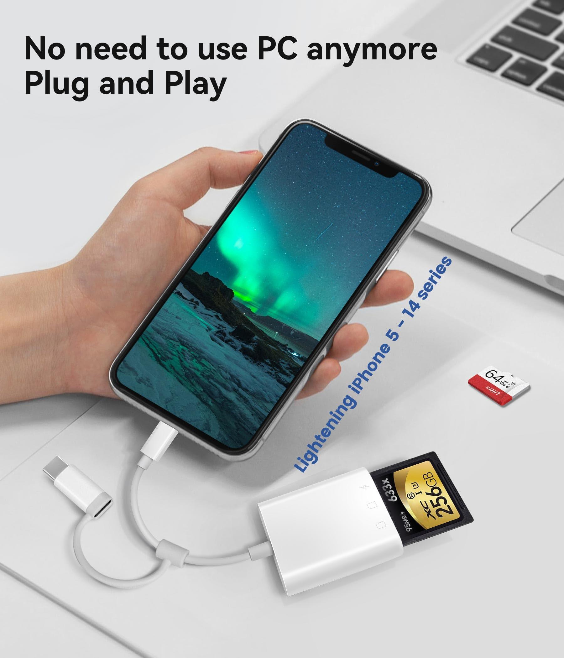 SD Card Reader for iPhone iPad, Oyuiasle Digital Trail Camera SD Card Viewer with Dual Slot for MicroSD/SD, Lightening&USBC Dual-Connector Memory Card Adapter for Photography, Plug and Play - Image 3