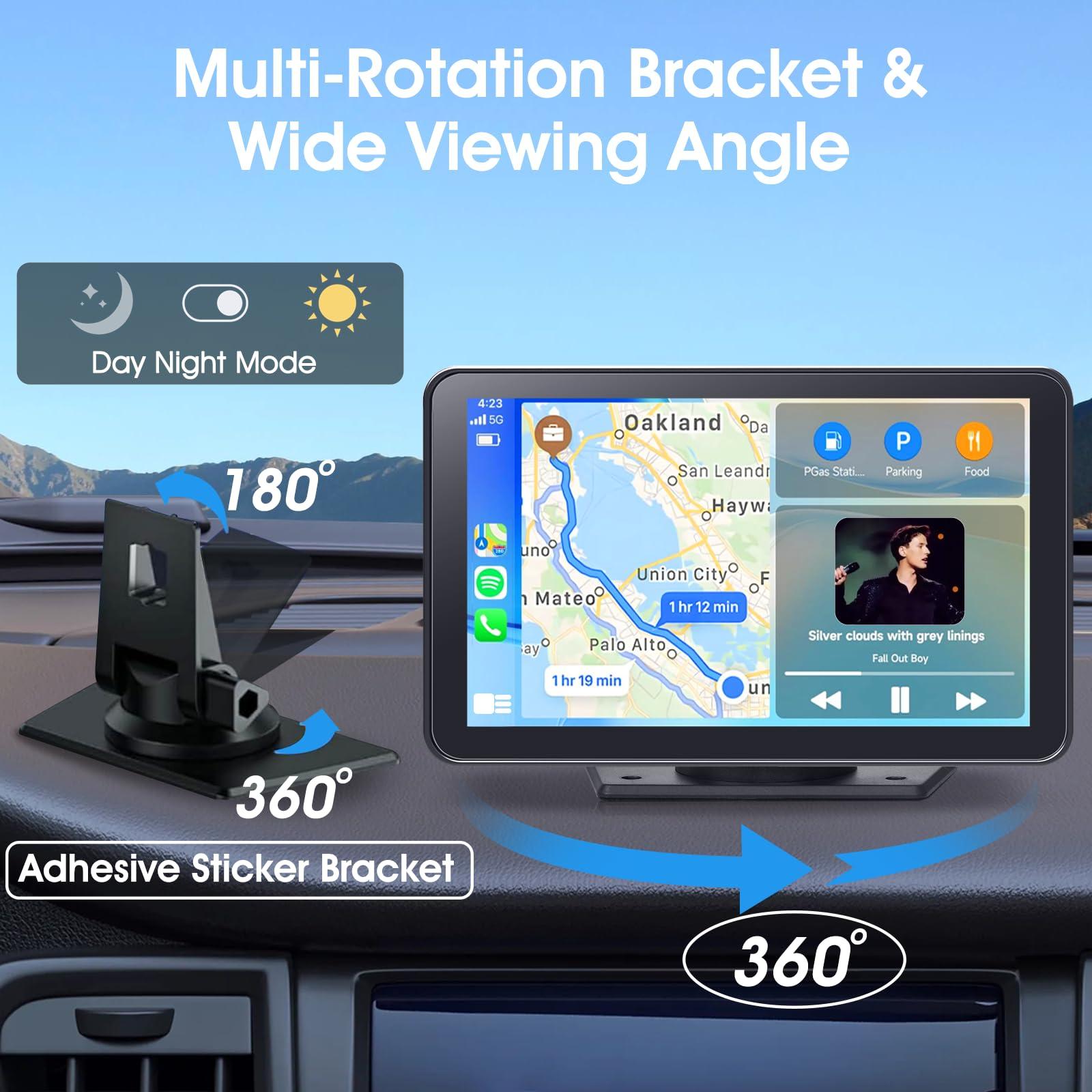 Wireless CarPlay Screen for Car, 7" HD Portable Stereo Touchscreen with Apple CarPlay & Android Auto, CarPlay Screen with Backup Camera, Mirror Link, Bluetooth, Navigation for All Vehicle - Image 5