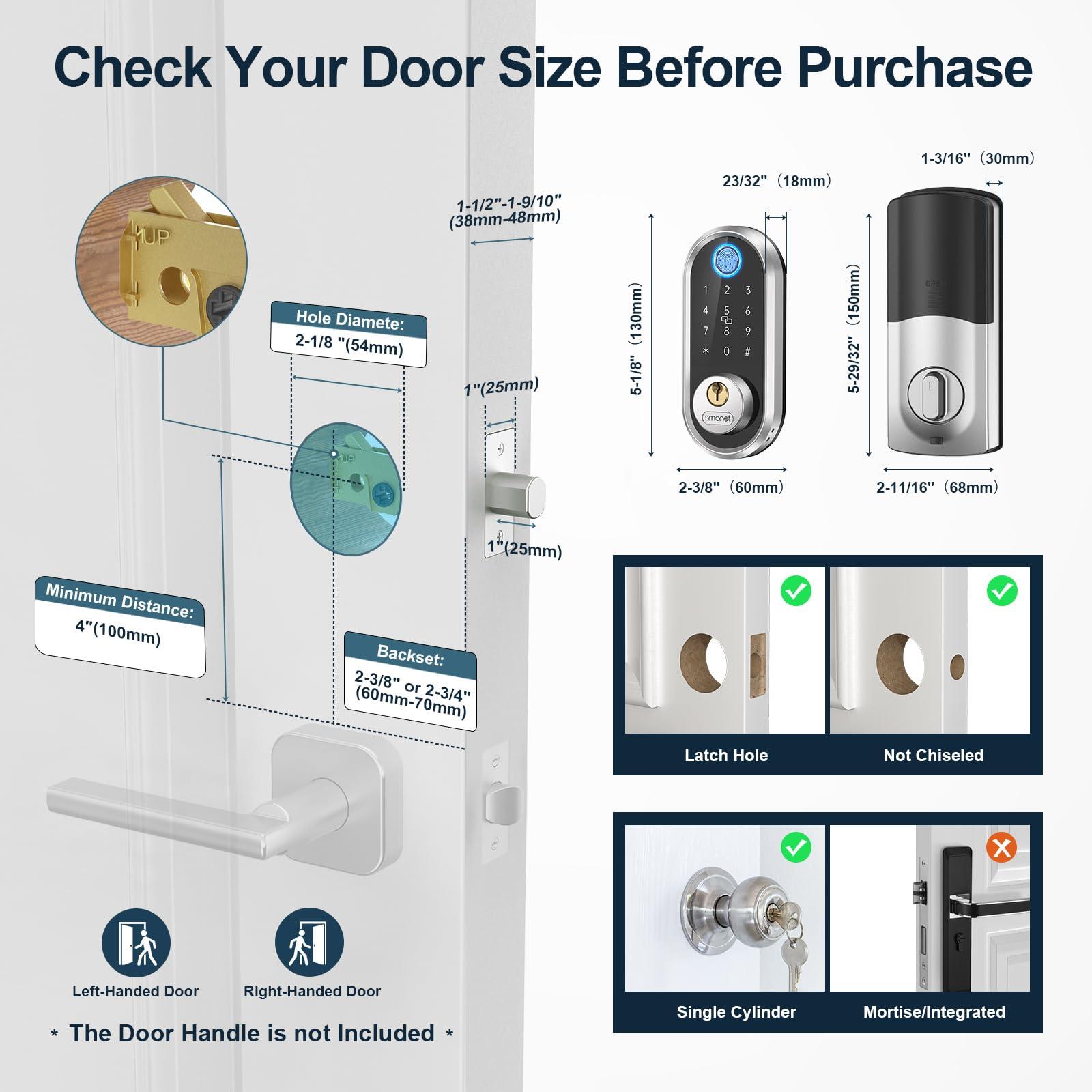 Smart Deadbolt, SMONET Fingerprint Electronic Deadbolt Door Lock with Keypad-Bluetooth Keyless Entry Front Door Digital Keypad App Control, Ekeys Sharing, App Monitoring Auto Lock for Homes and Hotel - Image 3