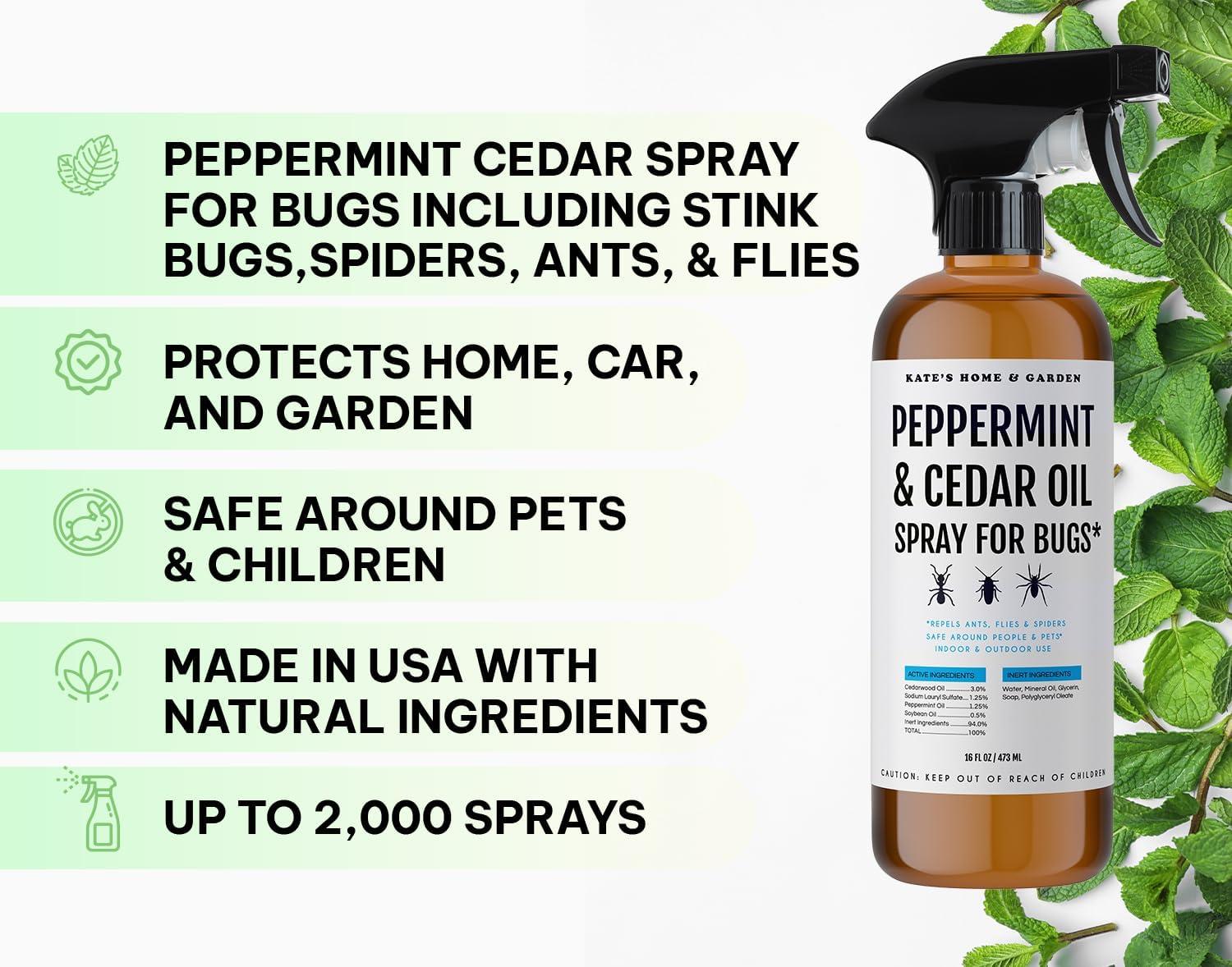 Kate's Home & Garden Peppermint Oil Spray for Bugs, Insects, Spiders. Indoor Repellent Pest Control with Cedarwood Oil (16oz, Natural, Non Toxic) - Image 2