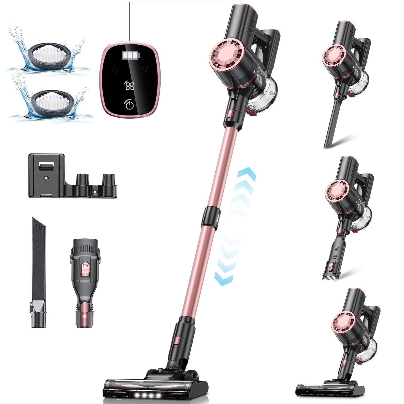 Vexilar V8PRO Cordless Vacuum Cleaner for Home - 25Kpa Stick Vacuum with Self Standing Design, Max 35Min Runtime, 6 in 1 Lightweight Vacuum for Hardwood Floors and Carpet Pet Hair (Champagne)