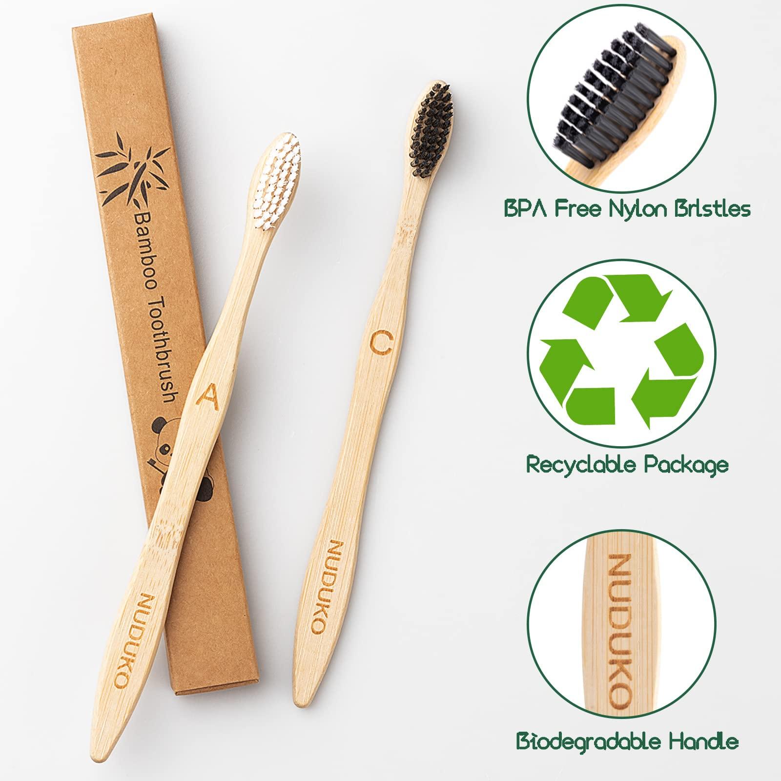 NUDUKO Biodegradable Bamboo Toothbrushes, 10 Piece BPA Free Soft Bristles Toothbrushes, Natural, Eco-Friendly, Green and Compostable - Image 2