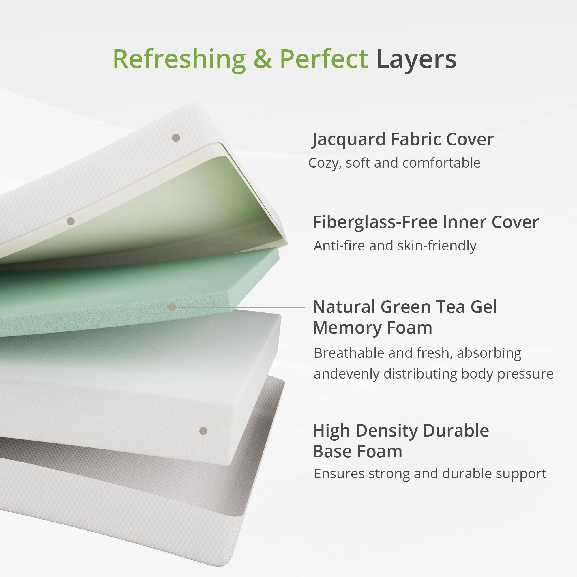 EGOHOME 6 Inch Twin Mattress for Kids, Memory Foam Mattress with Cooling Green Tea Gel, Relieve Pressure with Medium Firm Support, CertiPUR-US Certified, 75''L x 38''W, White - Image 3