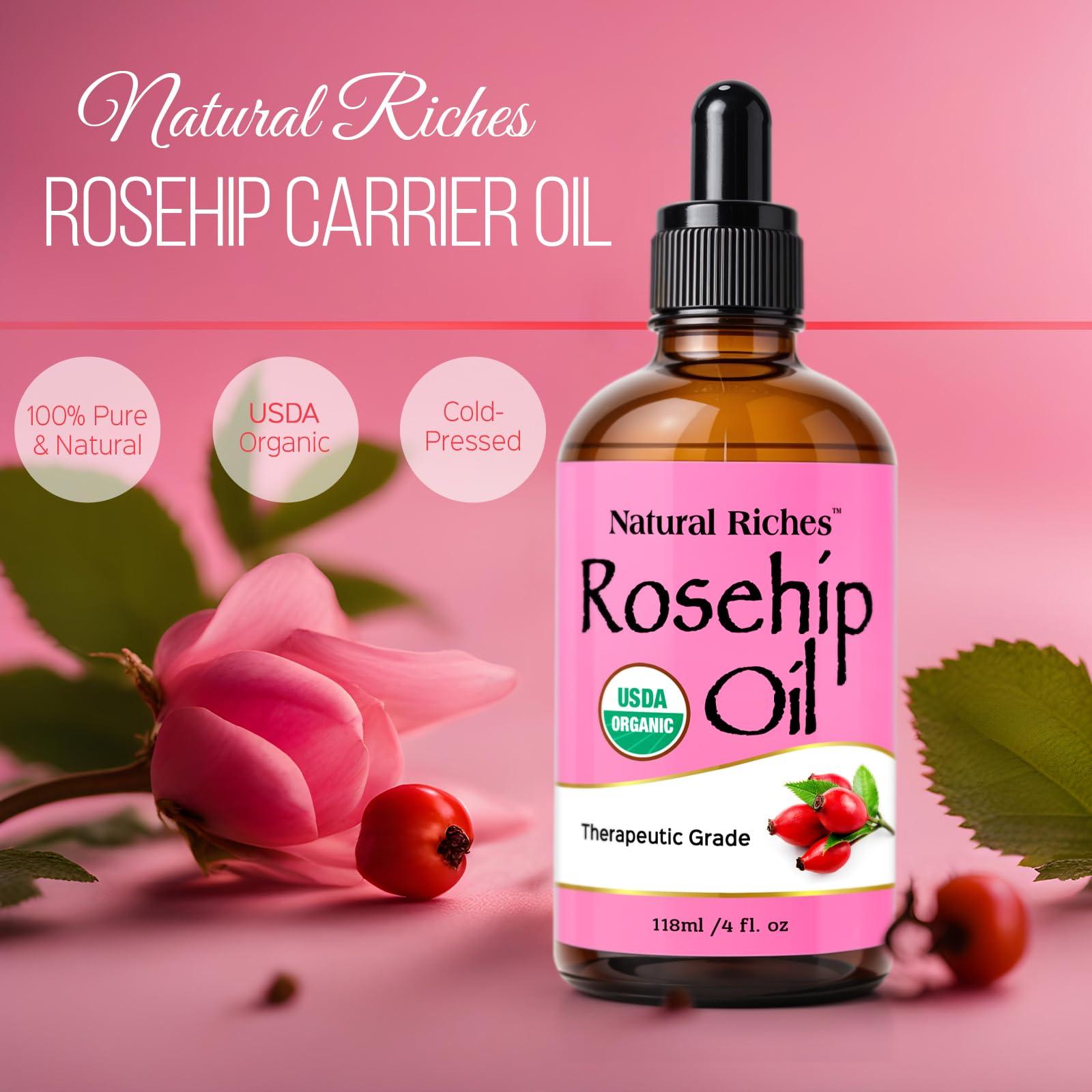 Natural Riches Organic Rosehip Seed Oil for Face 100% Pure Natural Cold Pressed Unrefined Non-GMO Carrier Oil for Skin Hair & Nails. 4 fl oz. - Image 3