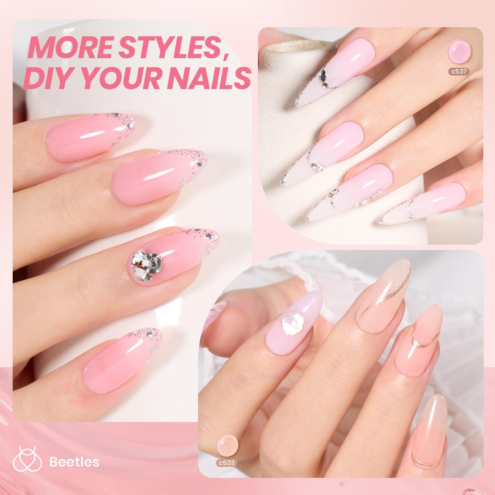 Beetles Jelly Gel Nail Polish Set, 6 Colors Milky White Nude Pink Sheer Gel Nail Kit Transparent Effect Summer Gel Soak Off UV Ballet Dress DIY Manicure French Nail Art Gifts for Women - Image 3