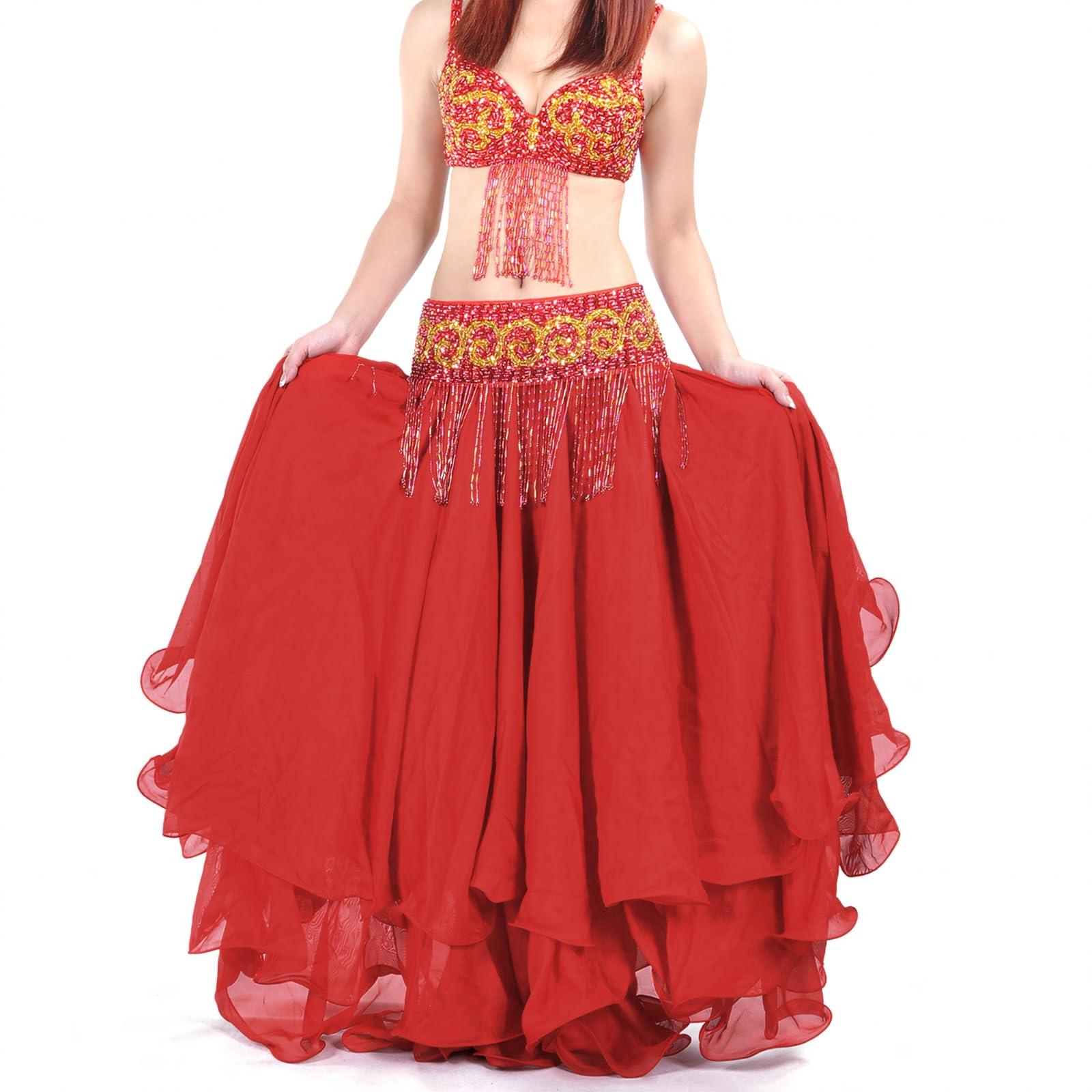 BellyLady Belly Dance Skirt Halloween Tribal Chiffon Tiered Maxi Full Skirt 37.8 Inch Length - Image 2