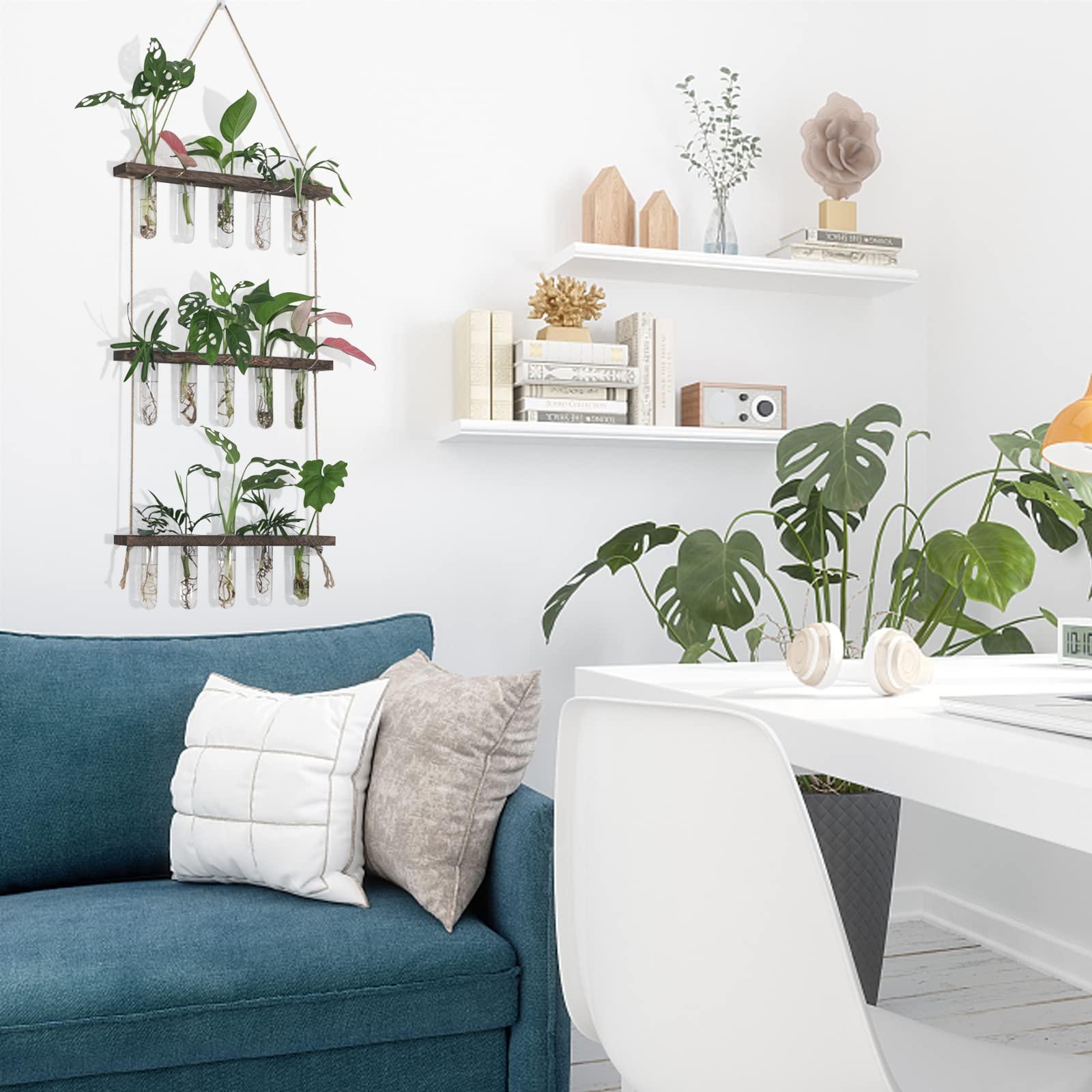 XXXFLOWER Wall Hanging Propagation Station with Wooden Stand 5 Glass Test Tubes 3 Tiered Planters Wall Terrarium for Home Office Plant Hanger Flower Vases Wall Decor Hydroponic Cuttings - Image 7