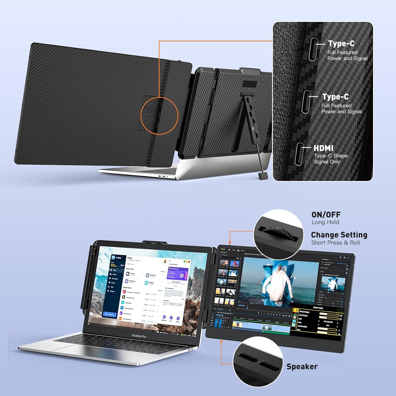 Laptop Screen Extender 14-inch 1080P FHD Portable Monitor Laptop Monitor Extender, Type-C, HDMI, USB-A, Plug & Play, fits Laptops with Screen up to 15.35" Wide, Compatible with Windows, Mac, Chrome - Image 8