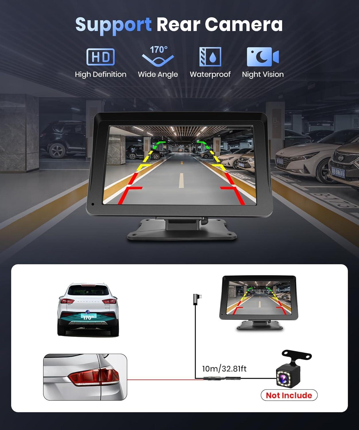 Podofo Portable Car Stereo Wireless Carplay Android Auto,7 Inch Touch Screen Car Radio with Bluetooth Hands-Free/Mirror Link/Maps Navigation/Voice Control/TF Card/AUX,for Cars, Trucks, SUVs - Image 7
