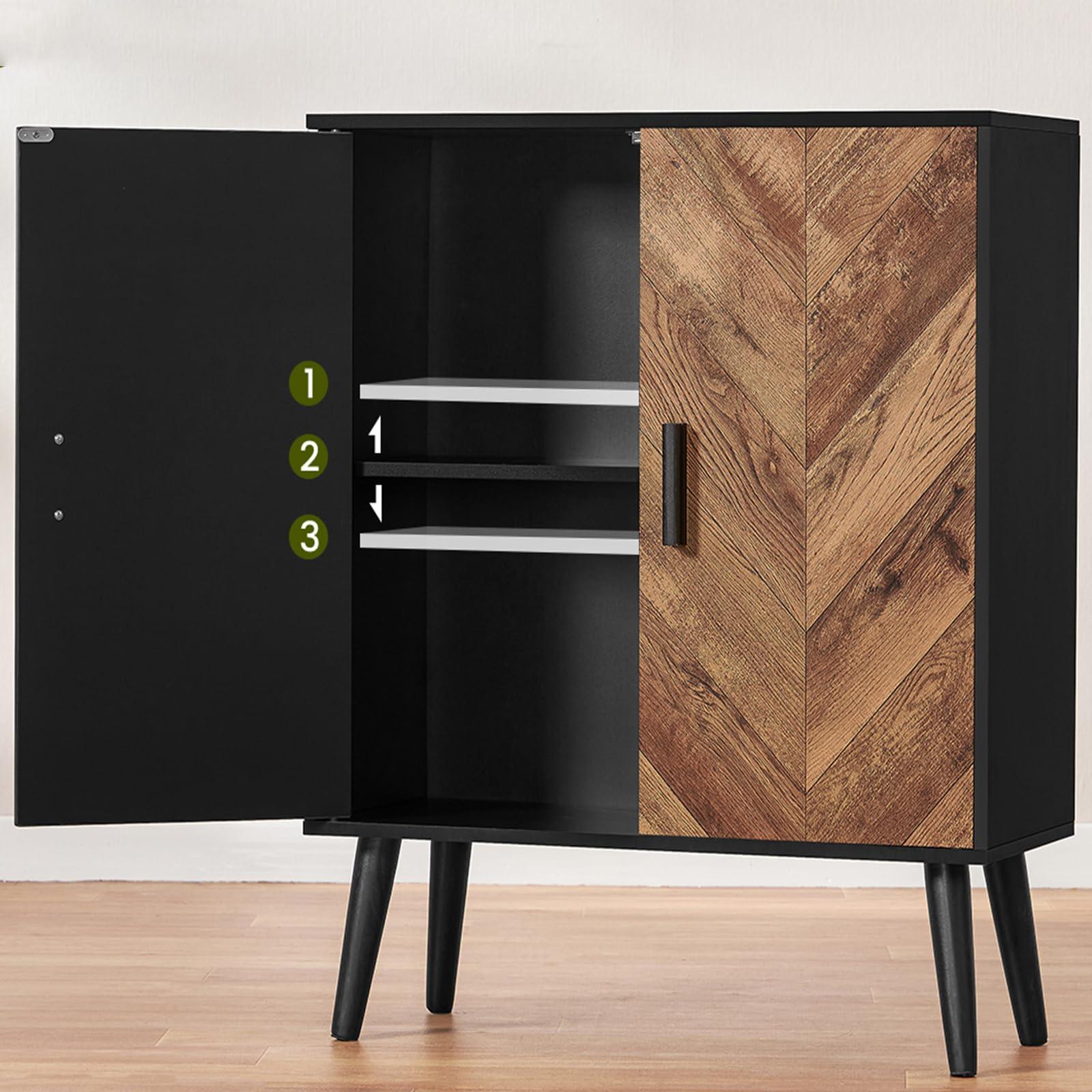 TEENFON Storage Cabinet with Adjustable Shelf & Doors, Sideboard Buffet Cabinet with Storage, for Dining Room, Living Room, Entryway, Black - Image 7