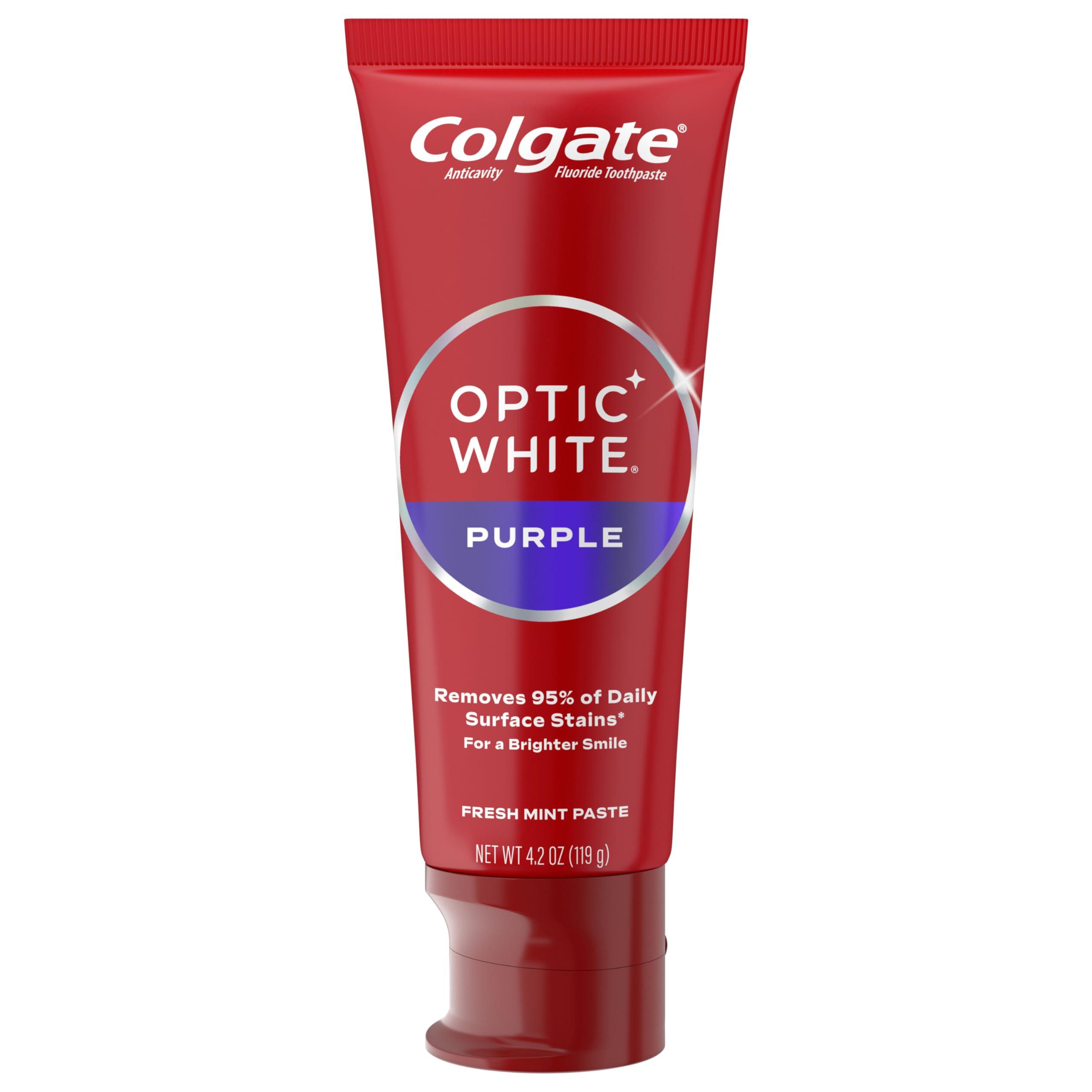 Colgate Optic White Purple Toothpaste for Teeth Whitening, Helps Remove Surface Stains and Polishes Teeth, Enamel-Safe Mint Paste, 4.2 oz - Image 9