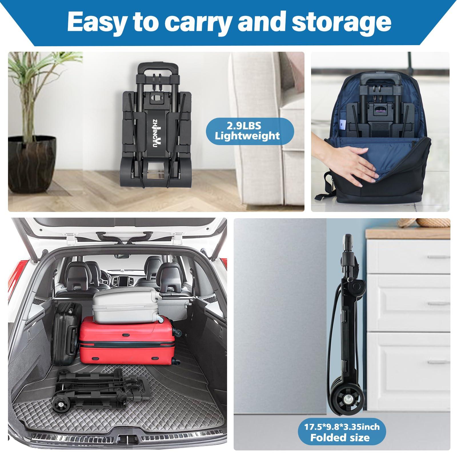 Folding Hand Truck Trolley Dolly, Folding Cart Small Trolley Dolly with Wheels, Lightweight Utility Dolly Expandable Baseplate Small Backpack Portable Luggage Cart for Airport Travel - Image 3