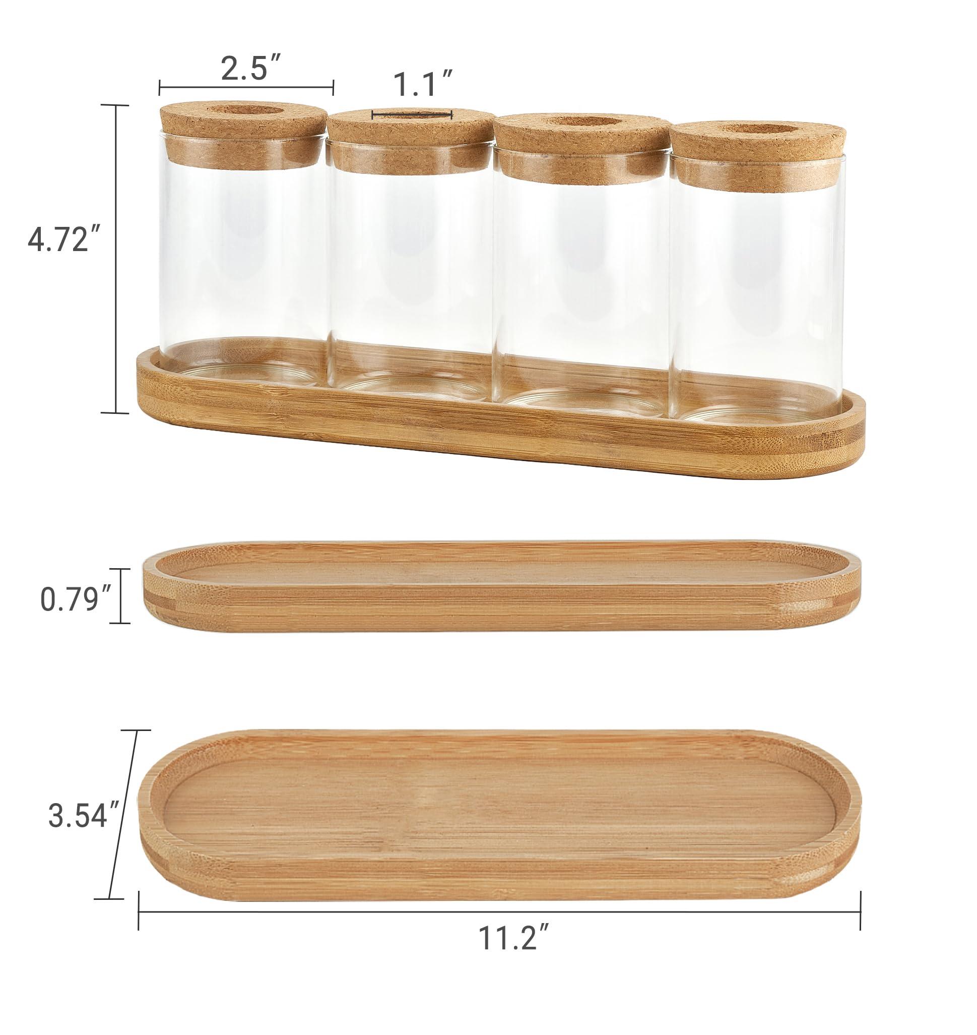Dahey Plant Propagation Terrarium Desktop Glass Planter Station Water Planting Glass Vase with Lid and Wooden Stand for Propagating Hydroponic Plants Centerpiece Office Home Garden Decor, 4 Pcs - Image 3