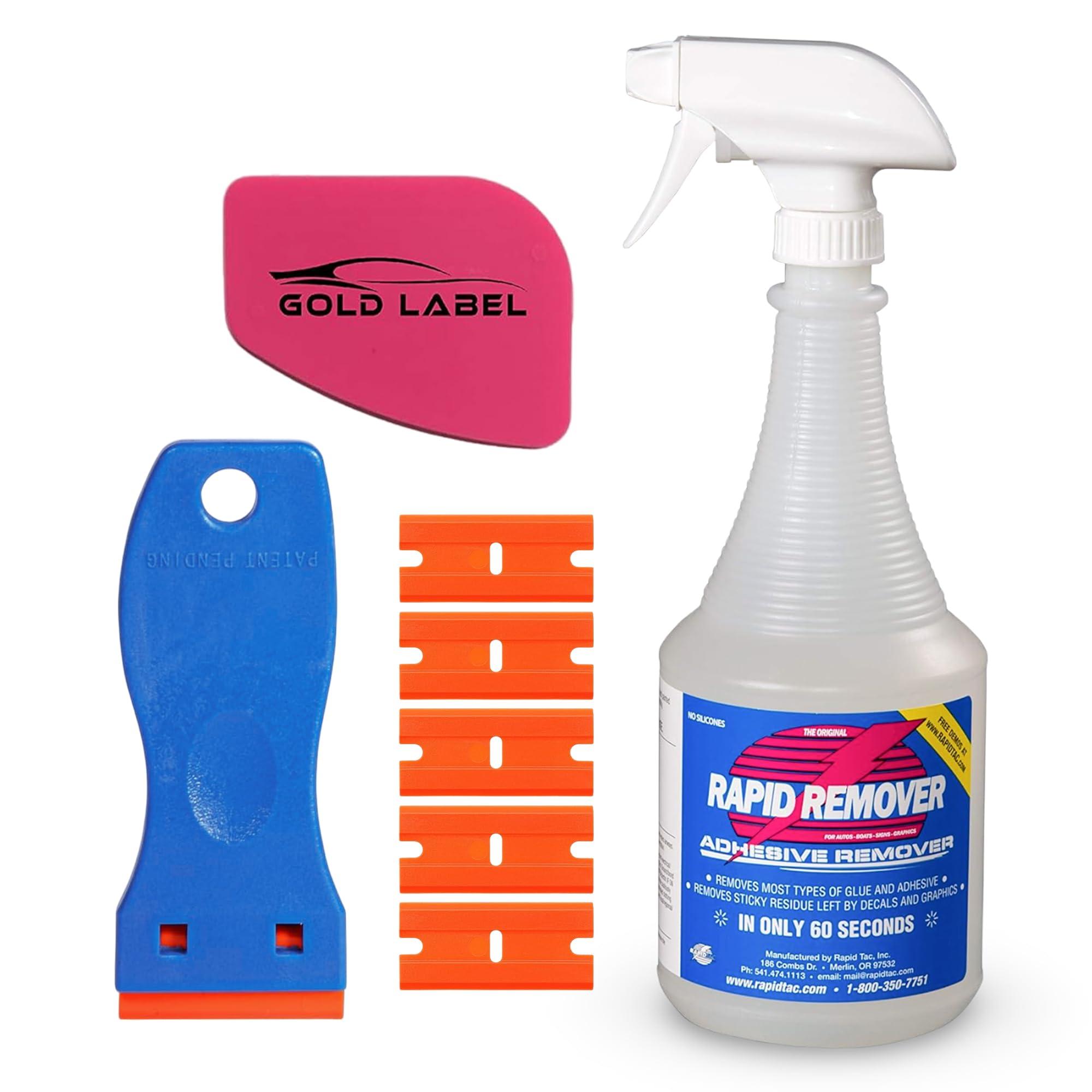 RapidTac Rapid Remover Adhesive Remover Kit with Lil Chizler and Plastic Razor Blade with 5 Extra Blades (32oz. Kit)