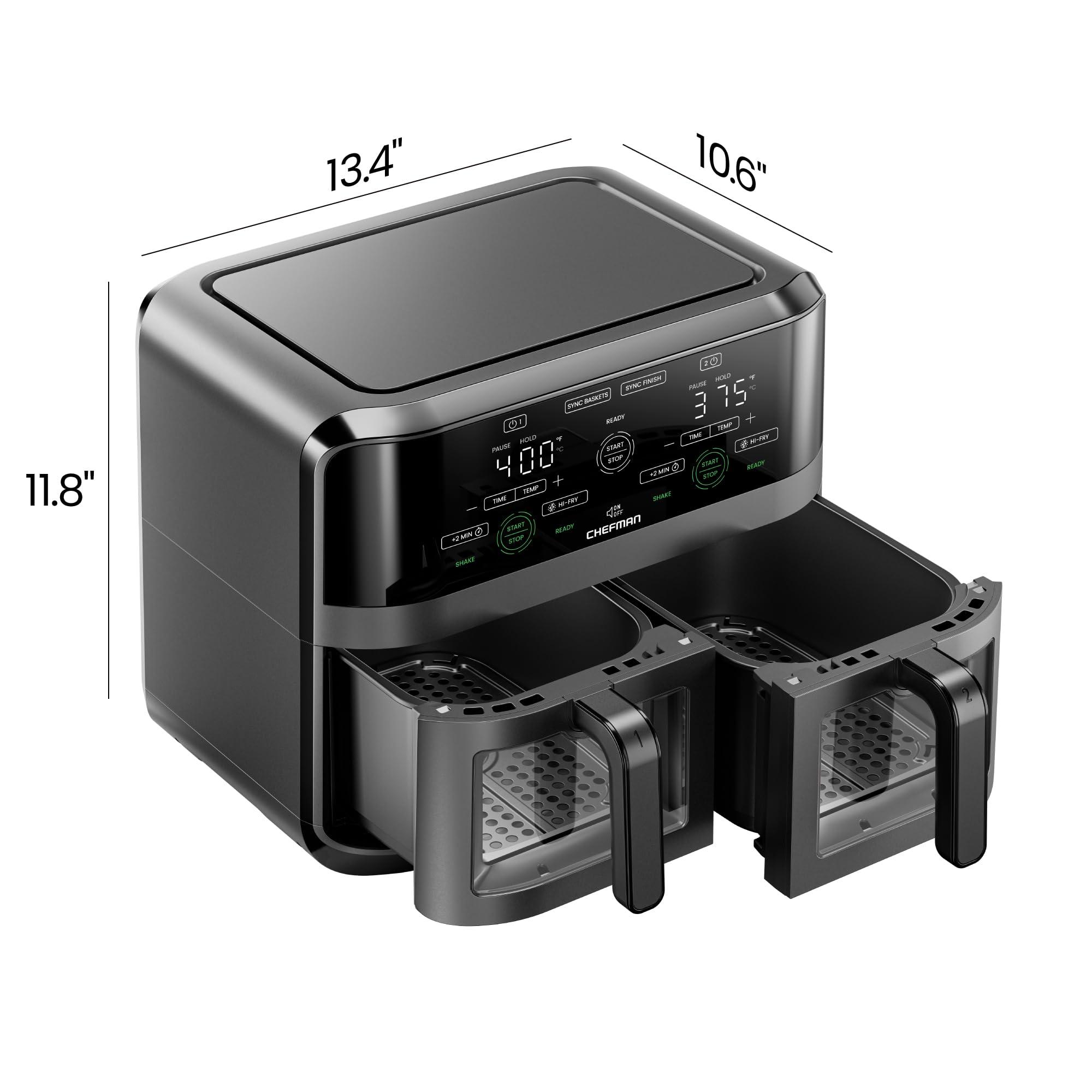 CHEFMAN 6 Quart Dual Basket Air Fryer Oven with Easy View Windows, Sync Finish, Hi-Fry, Auto Shutoff, 2 Independent 3Qt Nonstick Dishwasher Safe Frying Baskets, Digital Double Air Fryer - Black - Image 2