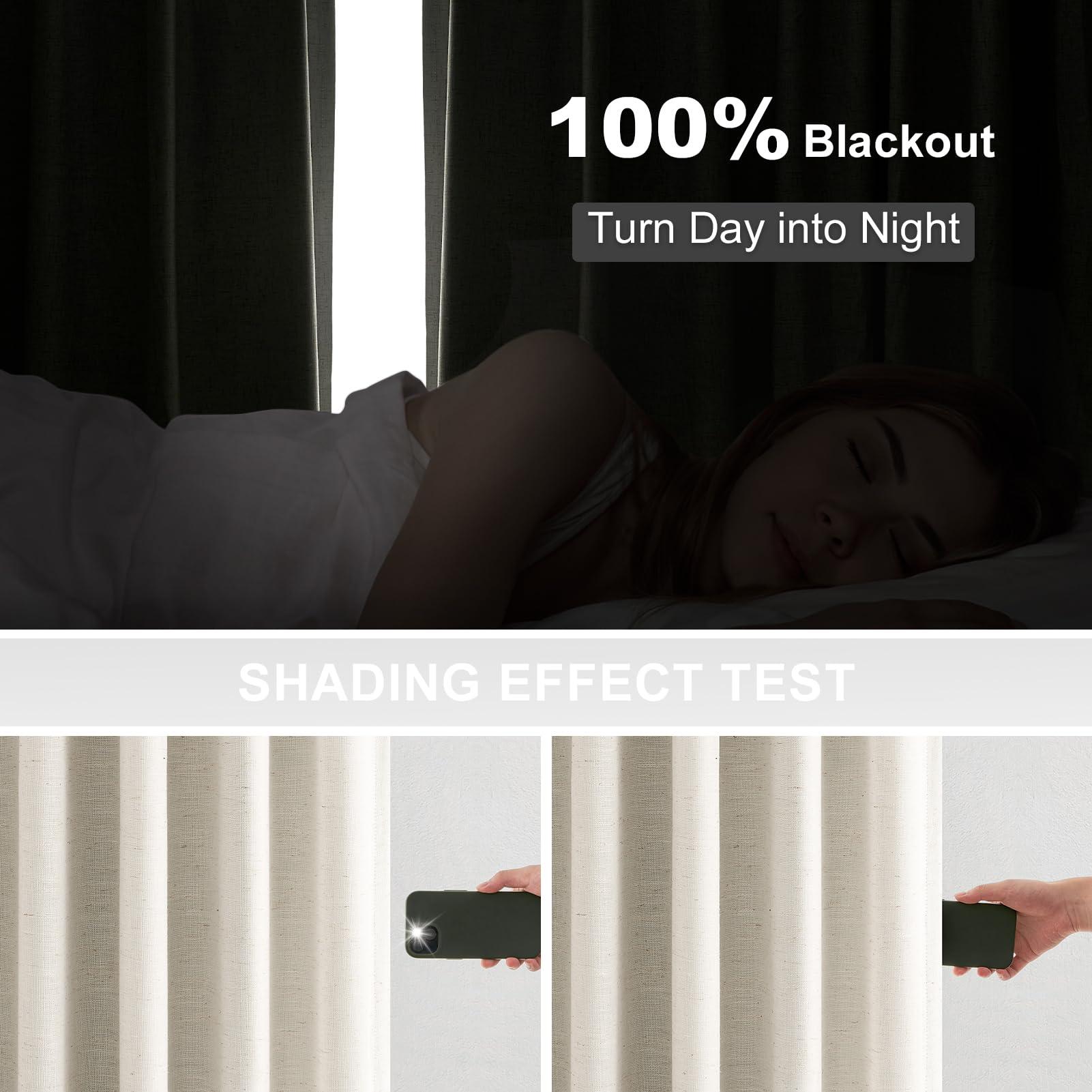 Topfinel 96 Inches Long Pinch Pleated 100% Blackout Curtains,Thermal Insulated Natural Linen Pinch Pleat Viral Drapes with Hooks Rings 2 Panel Sets,Neutral Beige Ivory 8FT Back Tab Window Curtains - Image 5