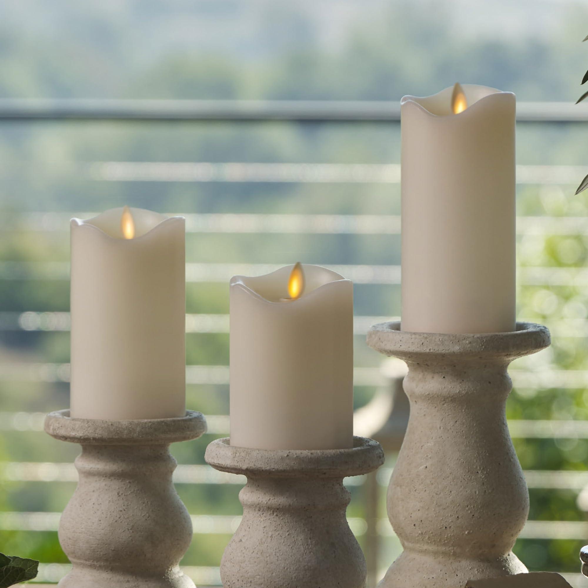 Matchless Candle Co. by Luminara Set of 3 (3" x 4.5",5.5",6.5") Flameless LED Flickering Battery Candle Moving Flame Pillar, Melted Edge, Real Wax Smooth Finish (Unscented) - Image 7