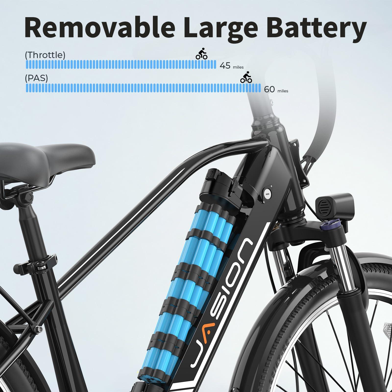 Jasion Roamer Electric Bike for Adults 1200W Peak Motor 528WH Removable Battery,up to 60miles 28MPH City Cruiser Ebike,26'' Commuter E Bike, 7-Speed Gears and Front Suspension Bicycles - Image 3