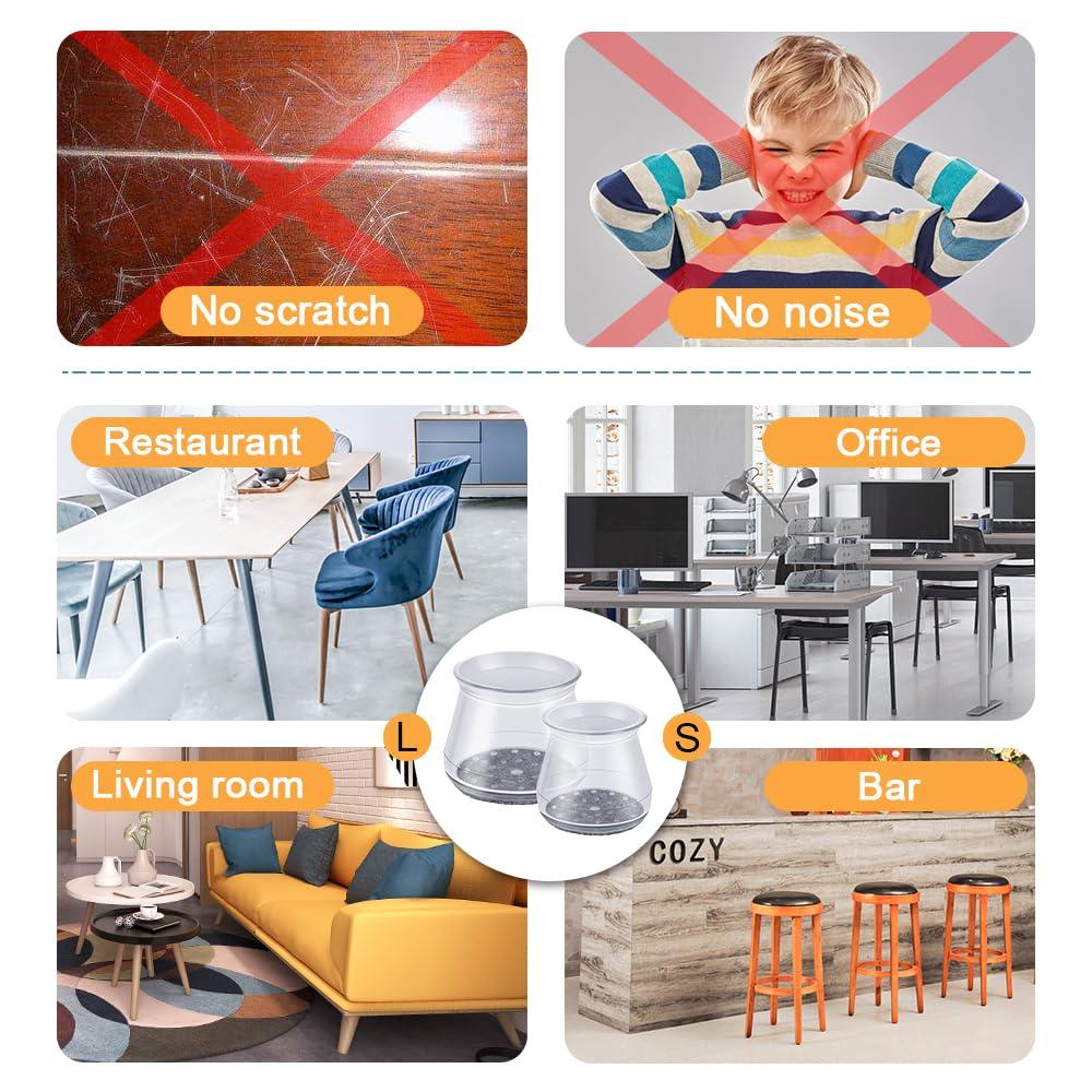 32 Pcs Chair Leg Protectors for Hardwood Floors, Silicone Felt Furniture Leg Cover Pad for Protecting Floors from Scratches and Noise, Smooth Moving for Chair Feet(Large fit : 1.3'' - 2'') - Image 6