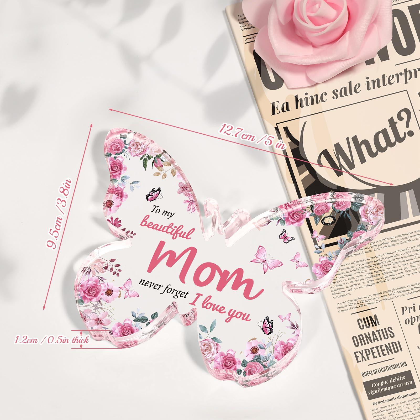 Mothers Day Gifts for Mom from Daughter Son: Eletorot Unique Mom Birthday Gifts, Butterfly-Shaped Acrylic Keepsake Decorations, 5x3.8 inch Christmas Presents Ideas for Love Mom Grandma Wife - Image 3