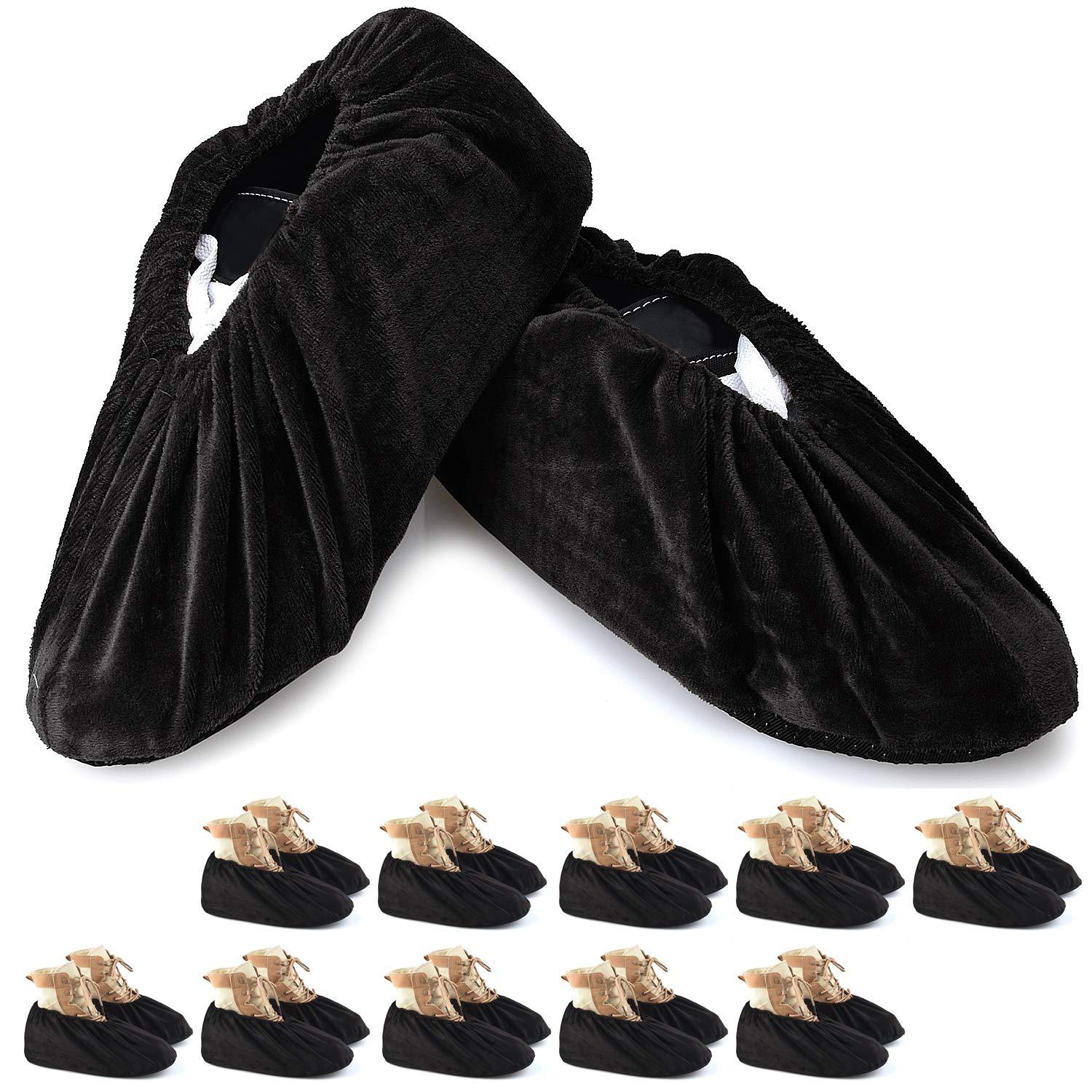 PlasMaller 10 Pairs Black Non Slip Washable Reusable Shoe Covers For Household Thickened Boot Covers, L