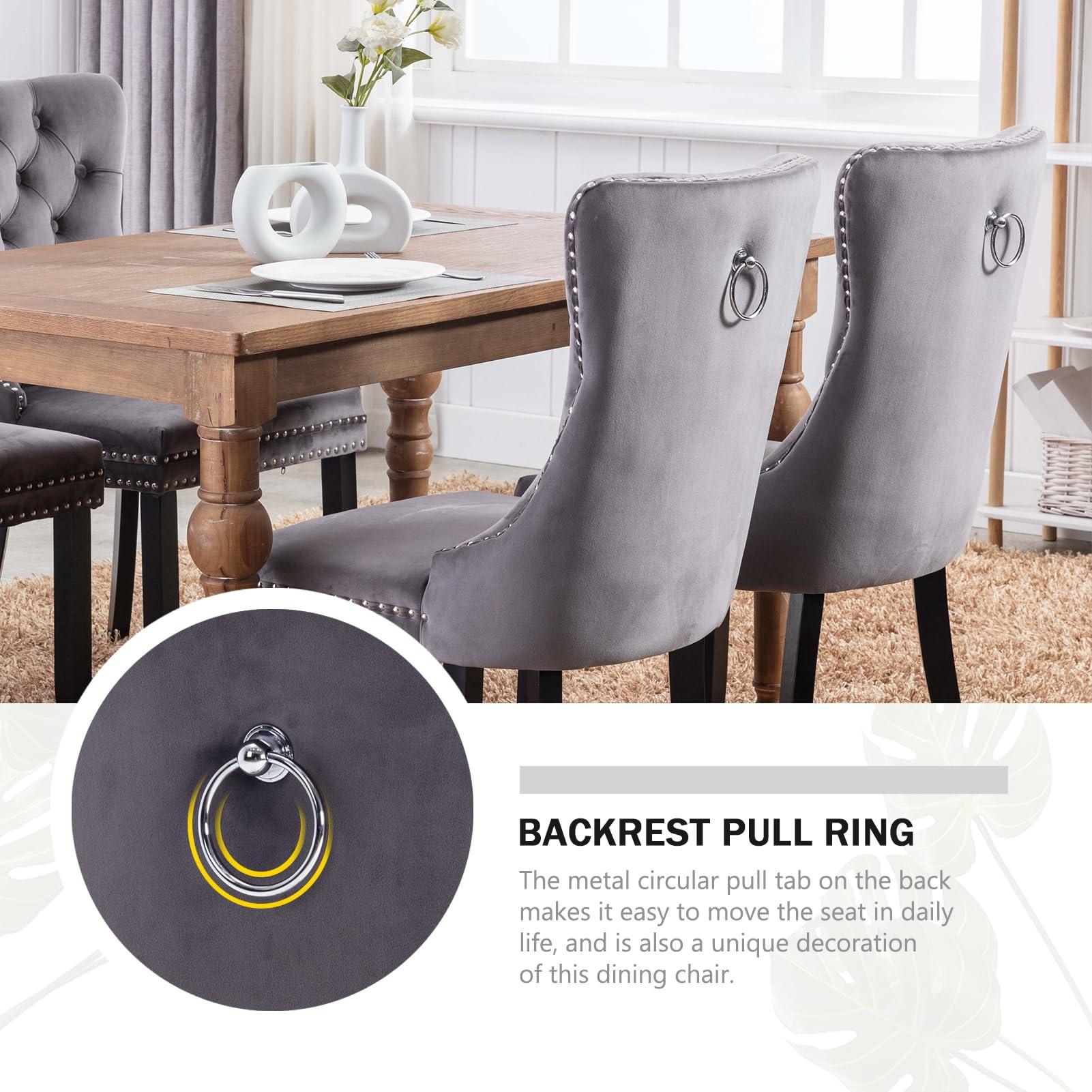Hixkol Velvet Dining Chairs Set of 4,Upholstered Dining Chairs with Ring Pull Trim and Button Back,Modern Seating for Kitchen, Bedroom & Living Room(Grey) - Image 6