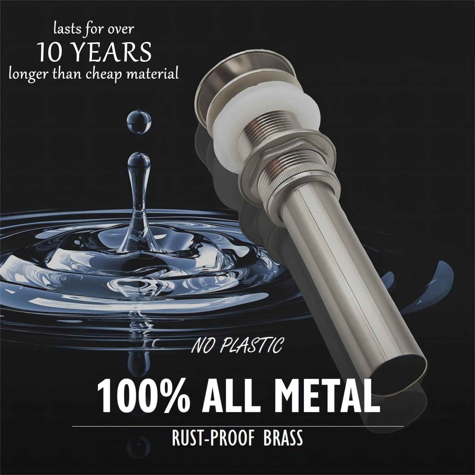 Yodel Faucet Vessel Sink Drain Without Overflow - Bathroom Sink Drain Stopper - Pop Up Drain All Metal - Big Cap Fit for Vessel or Undermount Sink,Brushed Nickel,YDPOP-1 - Image 3