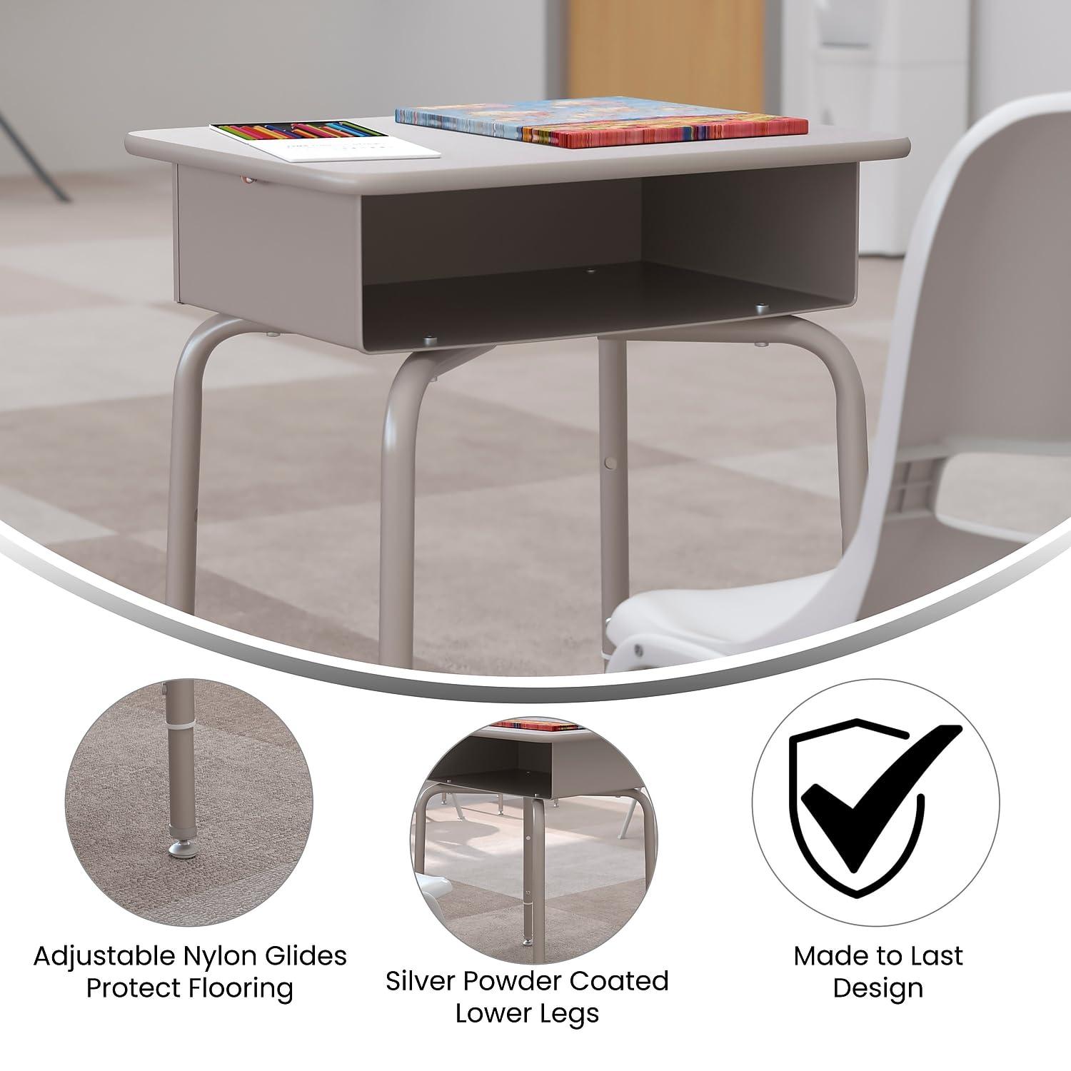 Flash Furniture Billie Student Desk - Gray Granite Open Front School Desk - Silver Metal Frame - 24"W x 18"D Adjustable Height, Durable for School or Remote Learning - Image 4