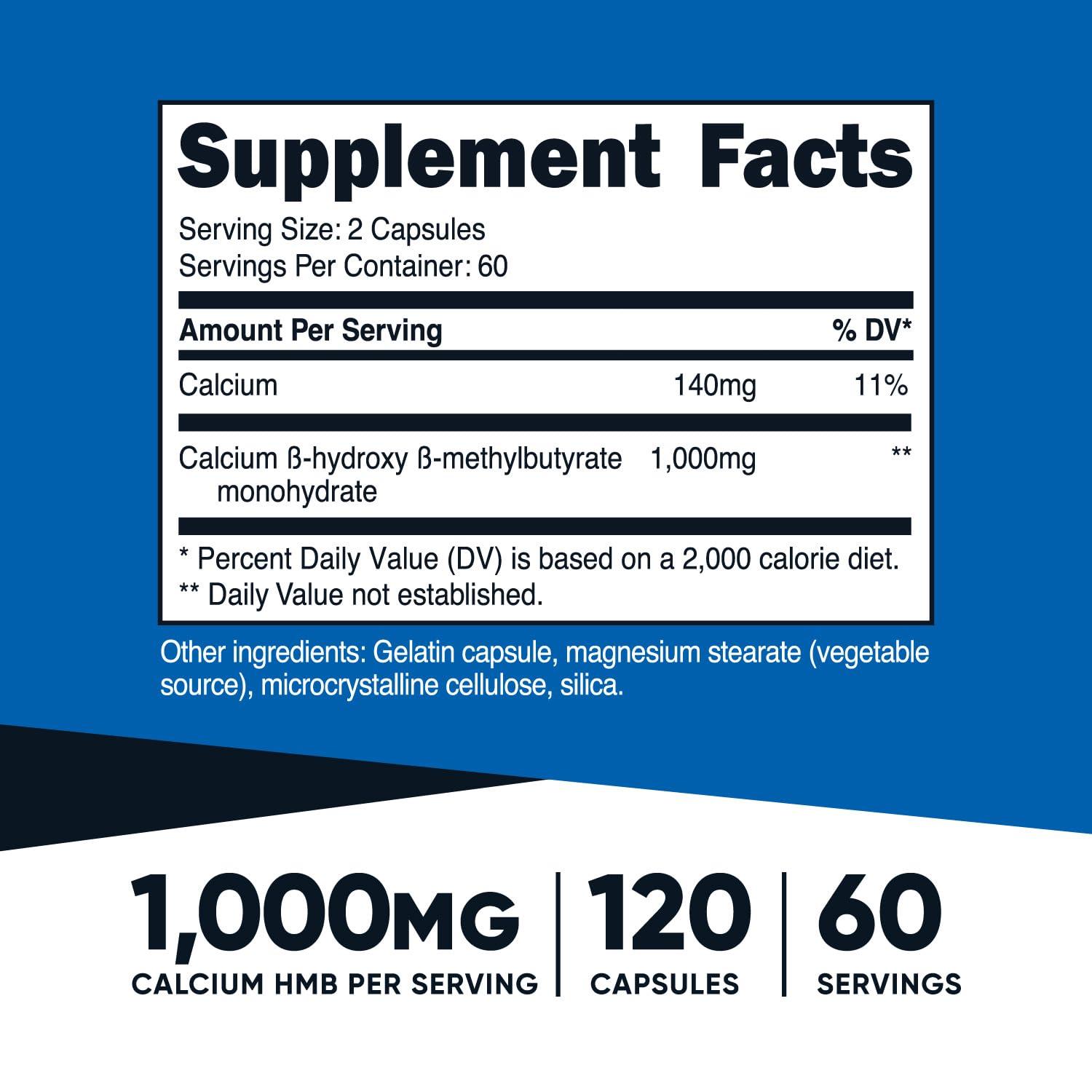 Nutricost HMB (Beta-Hydroxy Beta-Methylbutyrate) 1000mg (120 Capsules) - 500mg Per Capsule, 60 Servings - Gluten Free and Non-GMO - Image 2