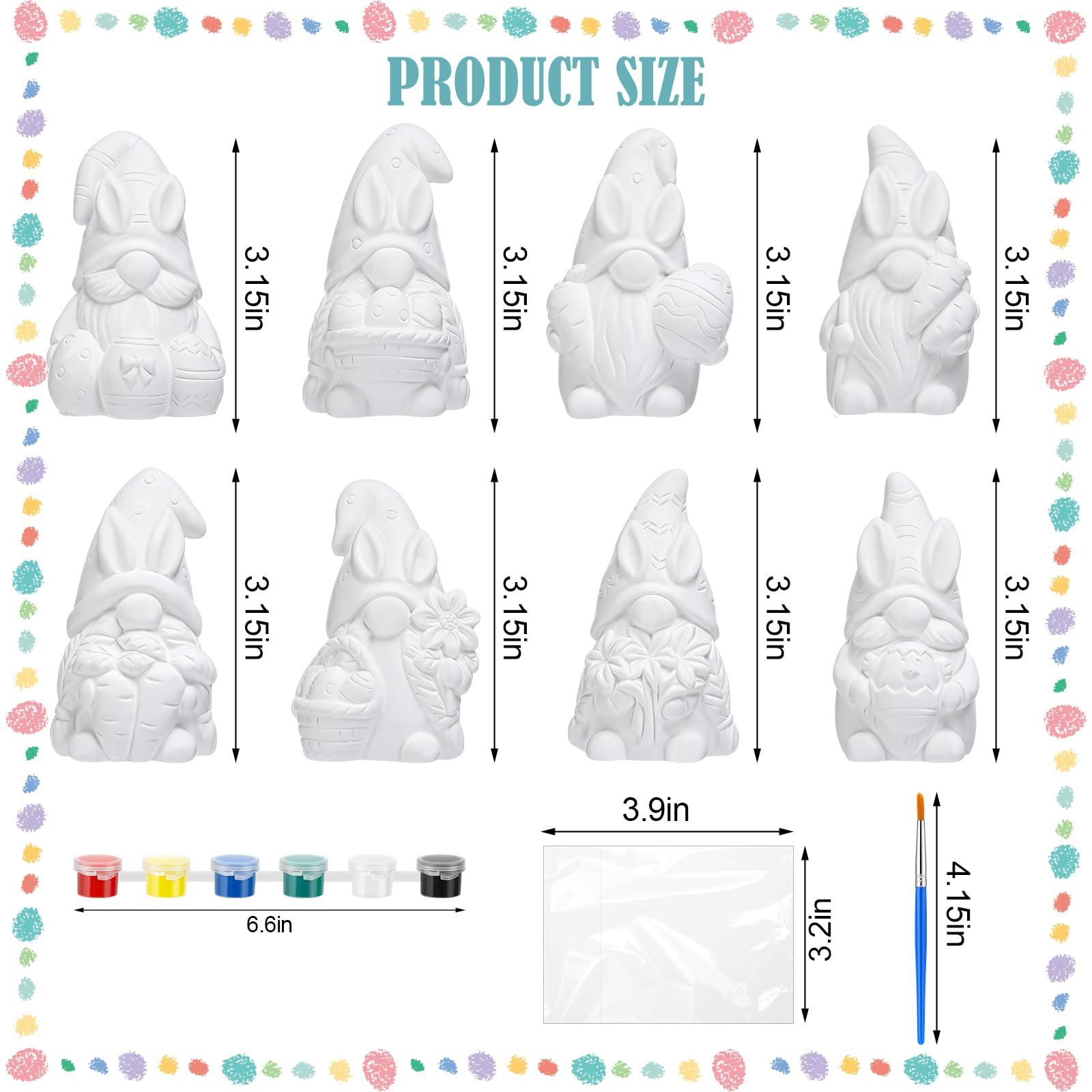 Foilswirl 8 Pcs Gnome Ceramics to Paint Ready to Paint Your Own Ceramic Gnome Statues DIY Unpainted Ceramics Paintable Figurines Kit Crafts with Brush Palette - Image 4
