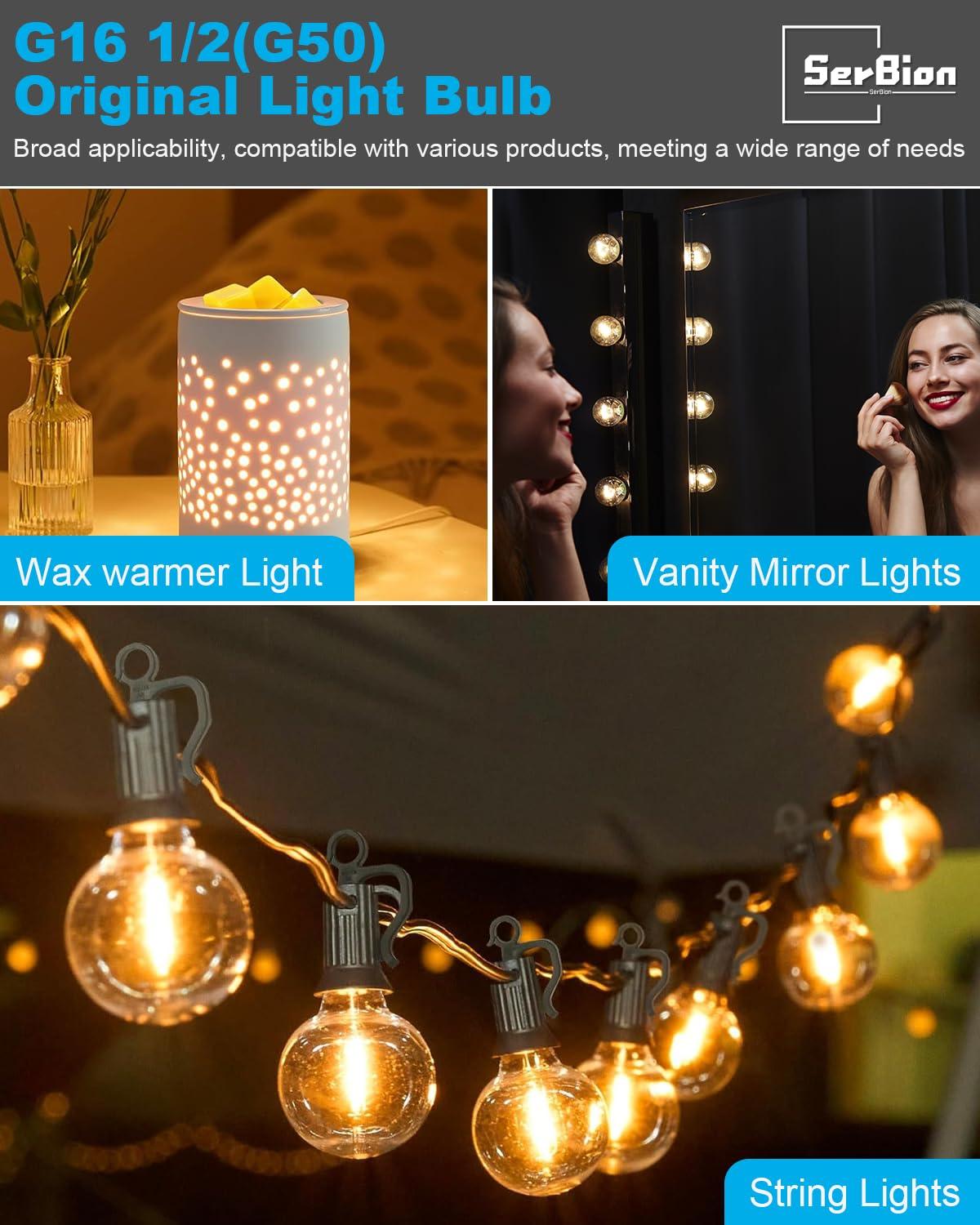 SerBion 25 Watt Wax Warmer Bulbs, Light Bulbs for Full Size Scentsy Warmer, 6 Packs E12 Base Type G Bulb, Dimmable, Warm White, 120V G16 1/2 Bulbs for Candle Lamp - Image 8