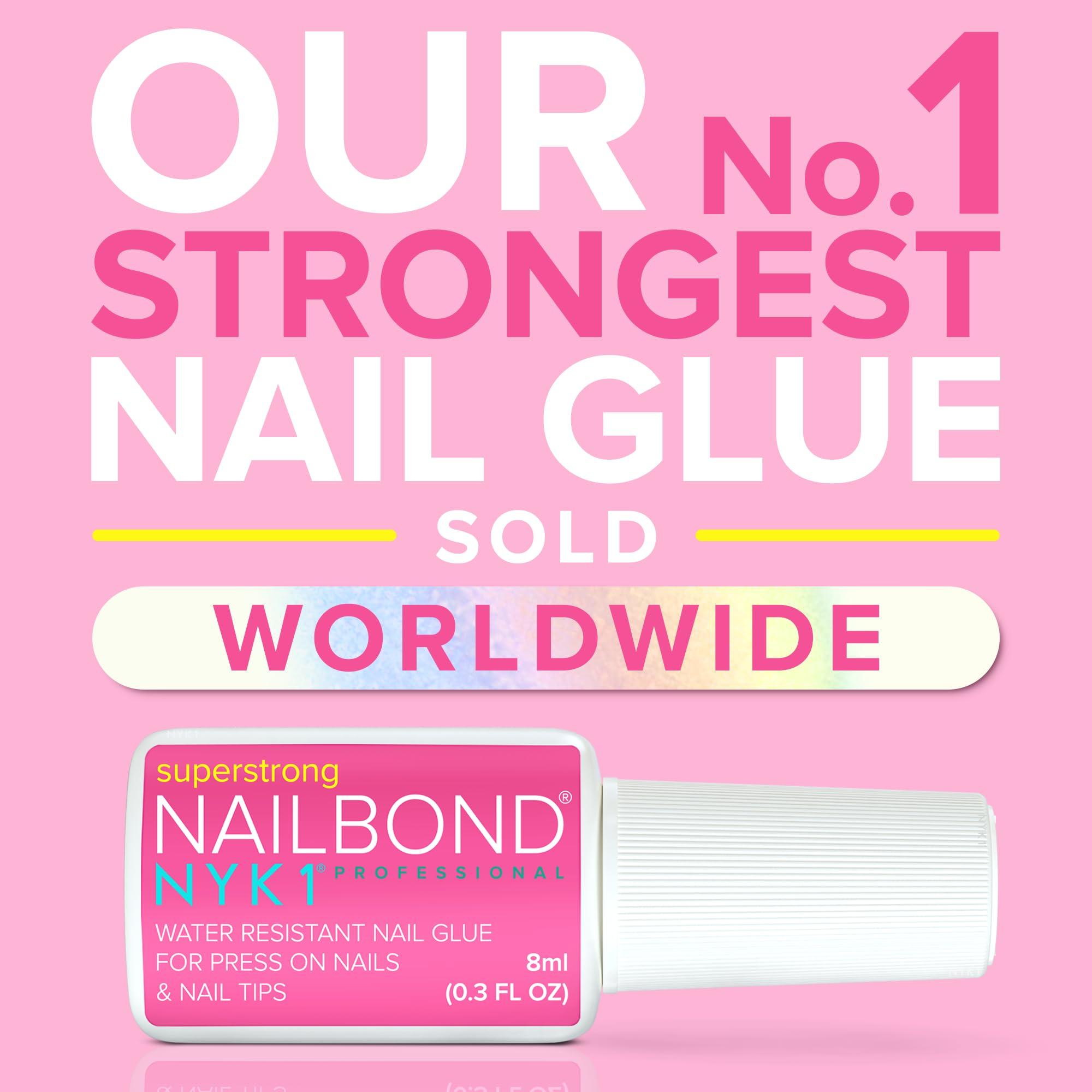 Super Strong Nail Glue for Press On Nails, Nail Tips & Acrylic Nails (8ml) NYK1 NailBond Brush On Glue for Press Ons, Tips & Acrylics - Long Lasting, Maximum Strength, Mess-Free Application - Image 2