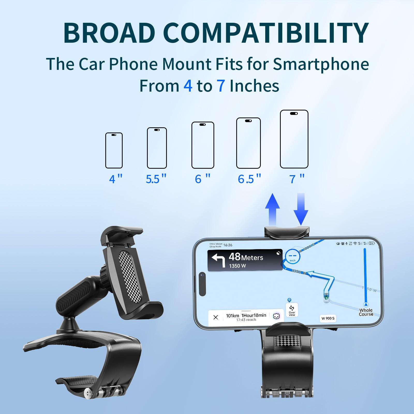 NADRQQE Multifunctional Car Dashboard Mobile Phone Holder, 360 Degree Rotation Universal Dash Clip Cellphone Mount for 4-7 inch Smartphones (Black) - Image 5