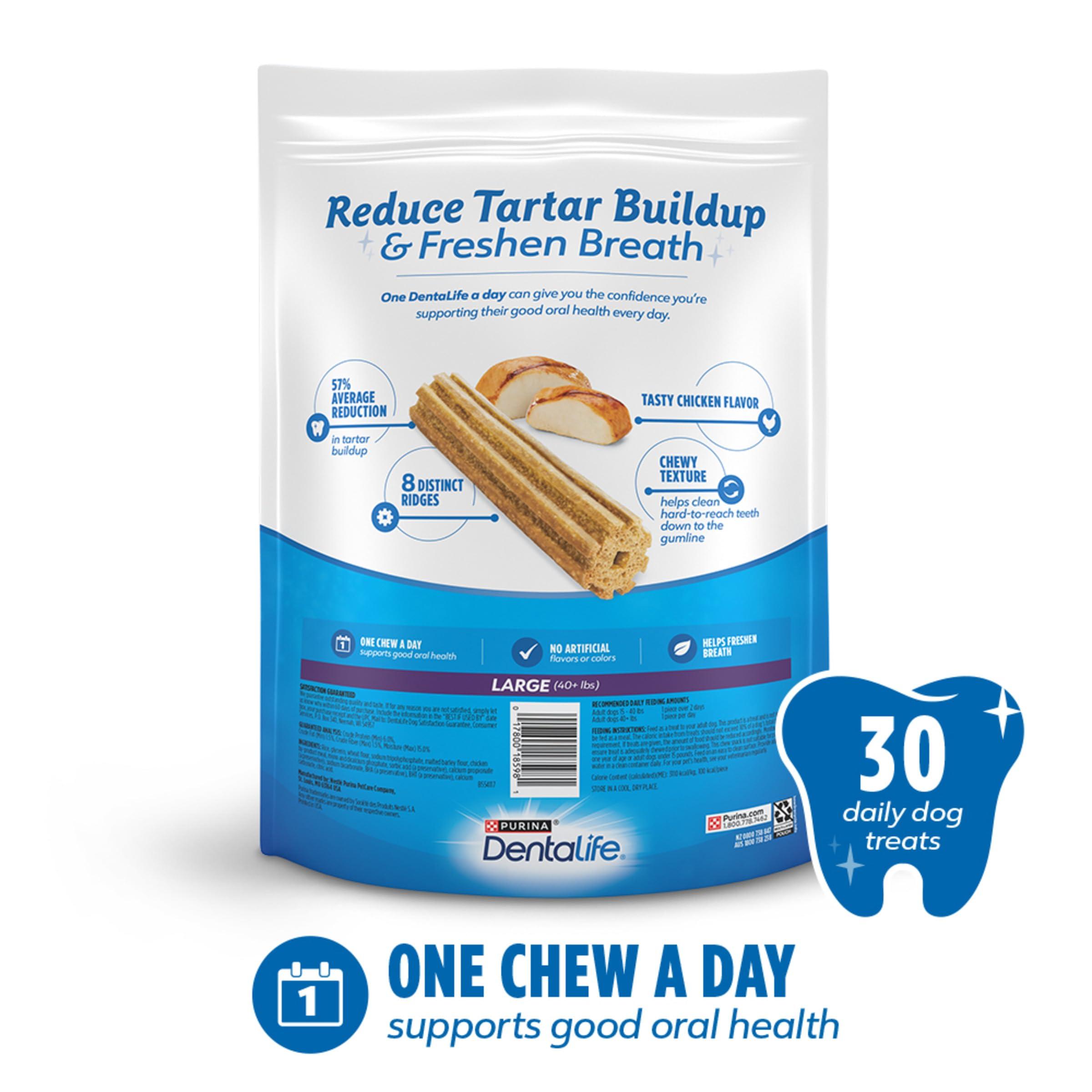 DentaLife Daily Oral Care Dog Treats for Large Dogs 40 plus lbs., Chewy Dental Treat to Freshen Breath and Fight Tartar, Chicken Flavor, 36 oz. each, 30 Chews each/60 Total Chews - 30 ct. Pouch - Image 6