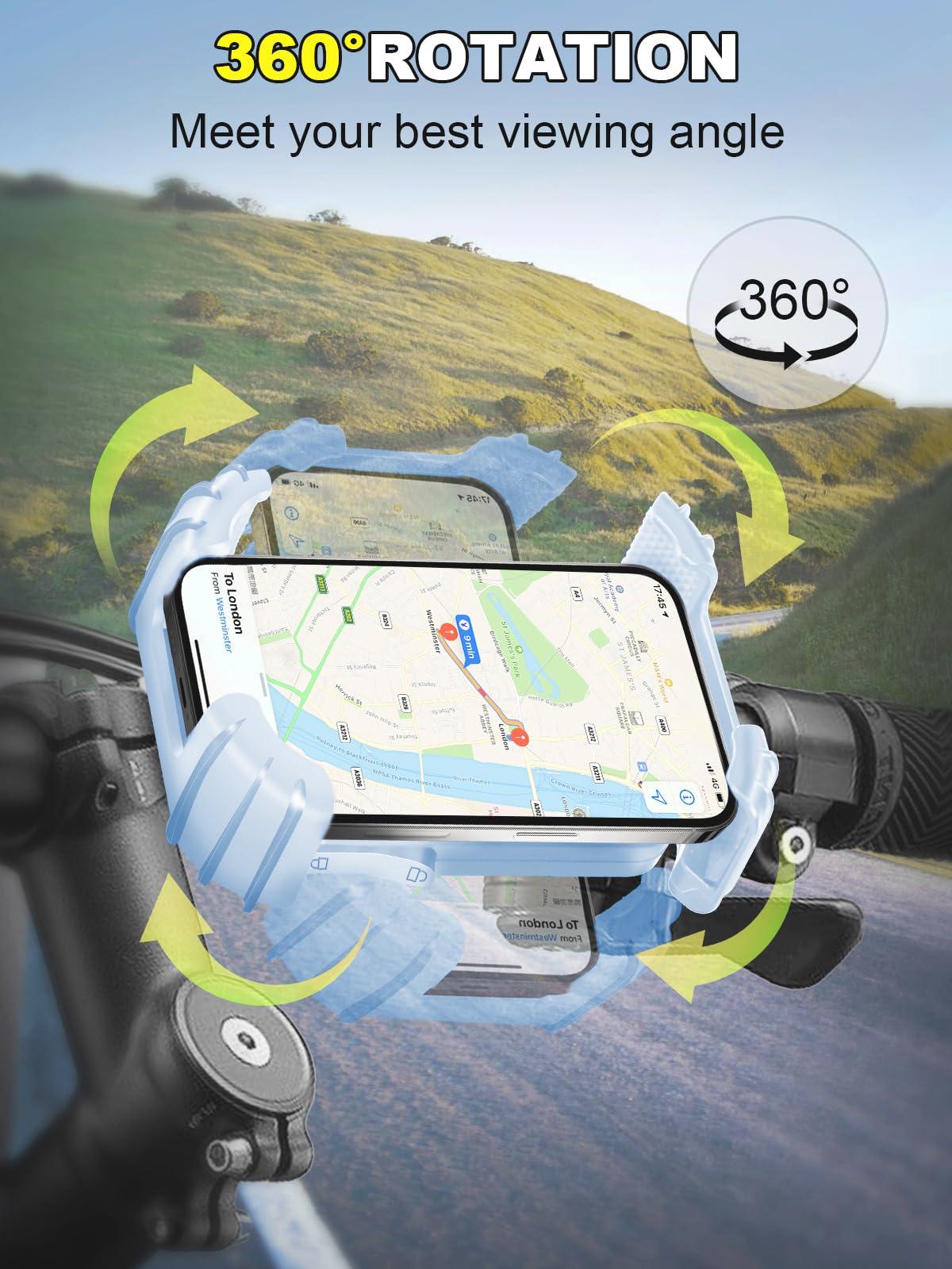 CRUIHOG Bicycle Cell Phone Holder,Handlebar Motorcyle Bike Phone Holder,Handlebar Phone Clamp,1s Lock & Ultra-Stable,Silicone Wrapped Phone Mount,Phone Stand for E-Bike,Scooter,Stroller,ATV - Image 4