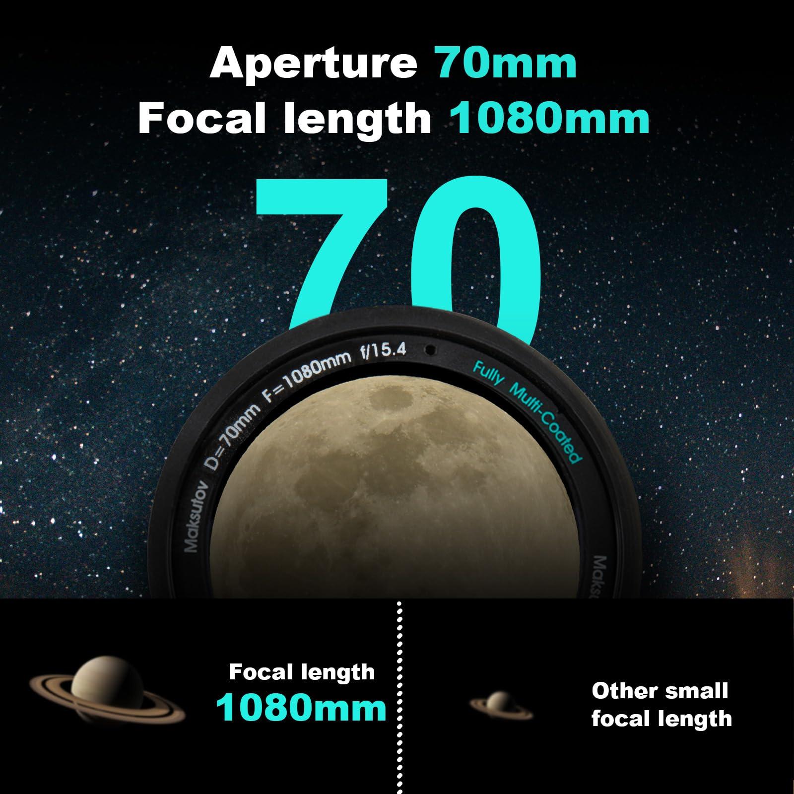 Maksutov-Cassegrain Telescopes for Adults Astronomy, 70mm Aperture Catadioptric Compound Telescope, Compact Portable Travel Telescope, w. Pro Tripod & Phone Adapter - Image 5