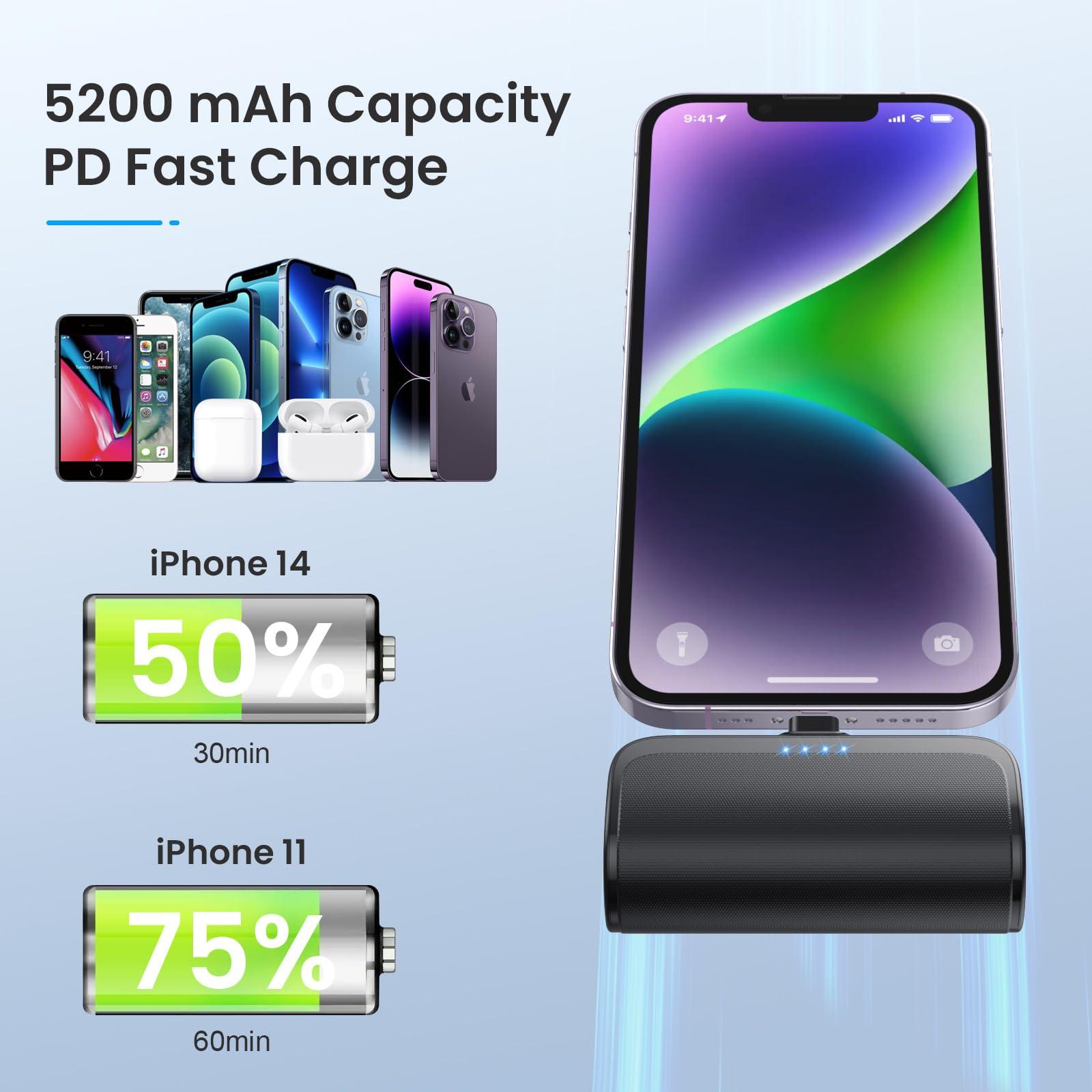 [2 Pack]Mini Portable Charger for iPhone 5200mAh,20W PD Fast Charging Power Bank for iPhone, Ultra-Compact Battery Pack Travel Portable Phone Charger Compatible with iPhone 14 13 12 11 X 8 7 6 Series - Image 6