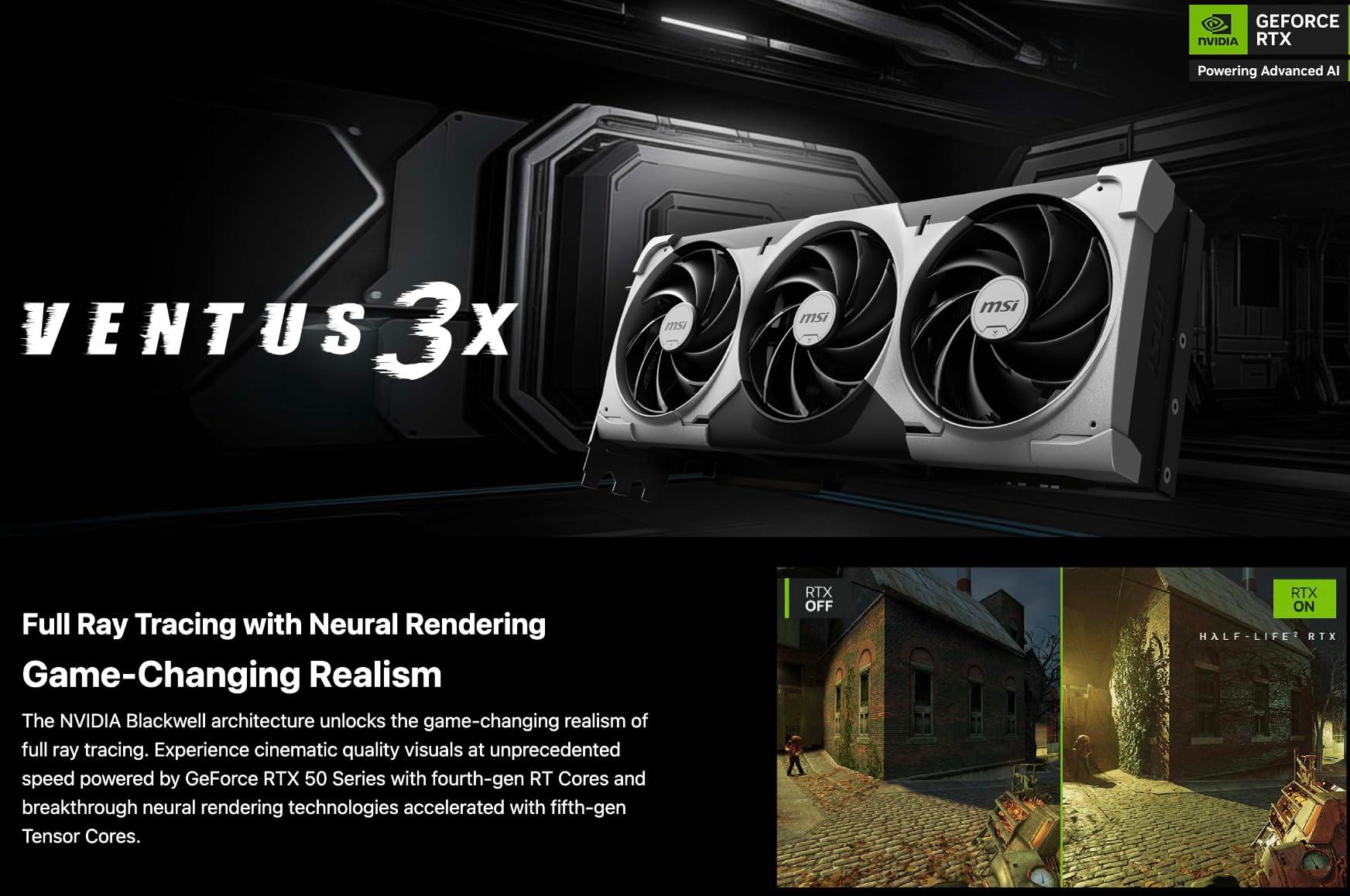 MSI Ventus 3X FeForce RTX 5090 OC Edition 32 GB GDDR7, PCI Express Gen 5, Core Clocks Extreme: 2452 MHz, CUDA CORES 21760 Units, Memory Speed 28 Gbps, Bundle with Dockztorm Hub - Image 3