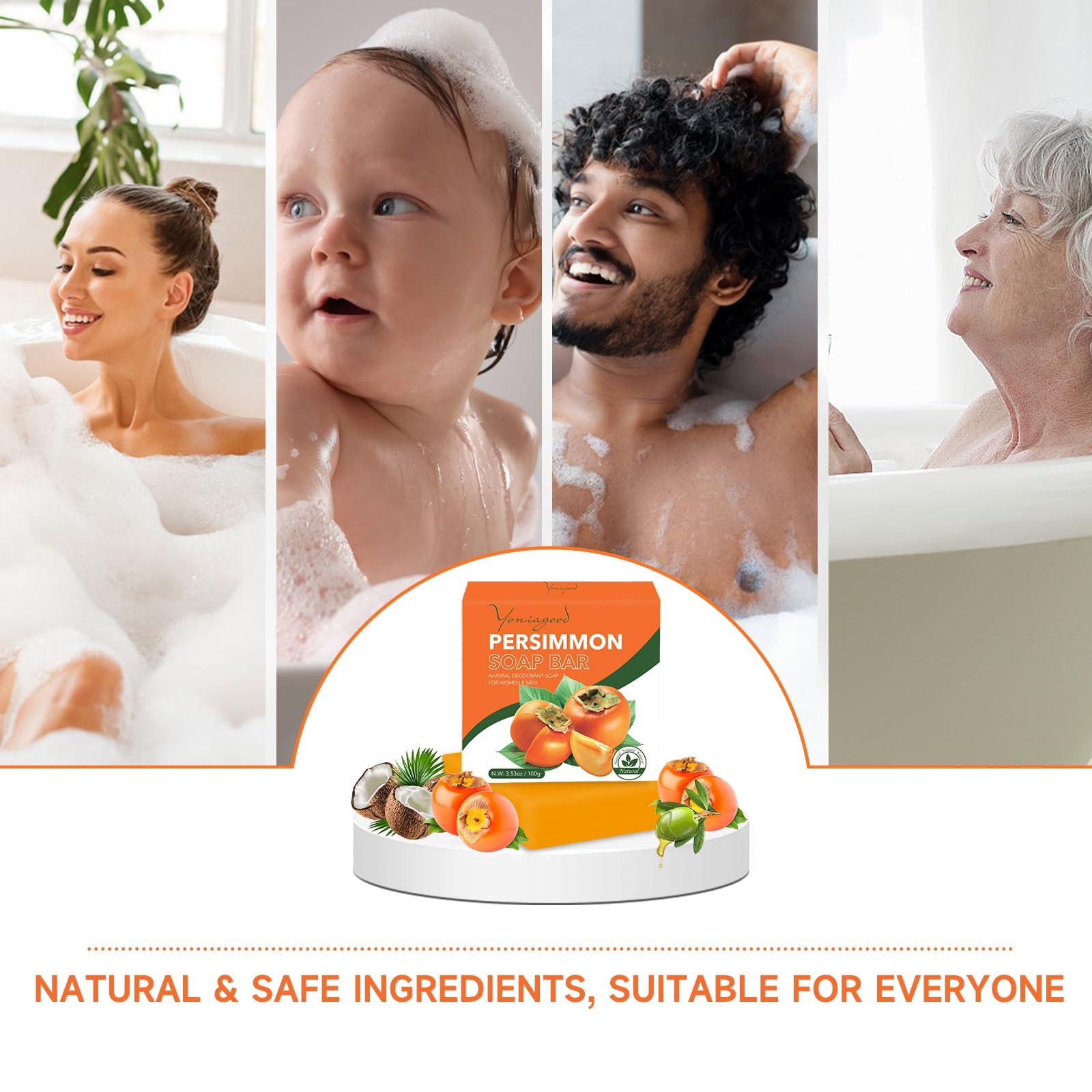 yoniagood 3 PCS Persimmon Soap Bar for Body Odor Control, Natural Deodorant Body Bar Soap for Old People Smell, Remove Body Odor, Organic Eliminating Body Odor Wash Soap for Women & Men - Image 6