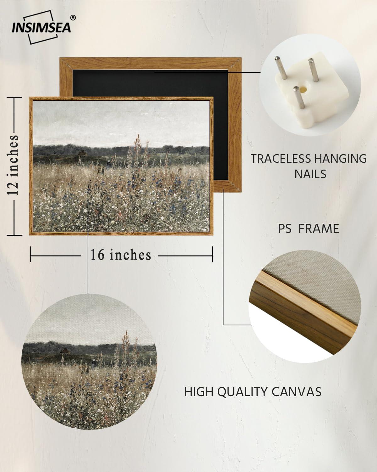 InSimSea Framed Canvas Wall Art Vintage Decor, Classical Oil Painting Canvas Prints Champ fleuri Vintage Wall Art for Home Room Bathroom Decor, 12"x16" - Image 4