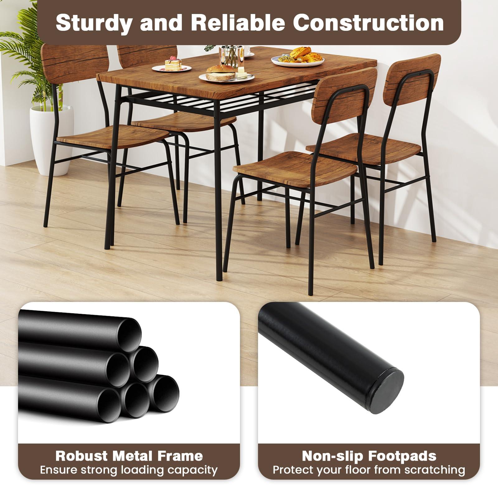 GOFLAME 5-Piece Dining Table Set for 4, Wood Rectangular Kitchen Table & Chairs Set with Metal Frame, Storage Rack, Space-Saving Industrial Dinette Set for Dining Room, Living Room, Breakfast Nook - Image 7