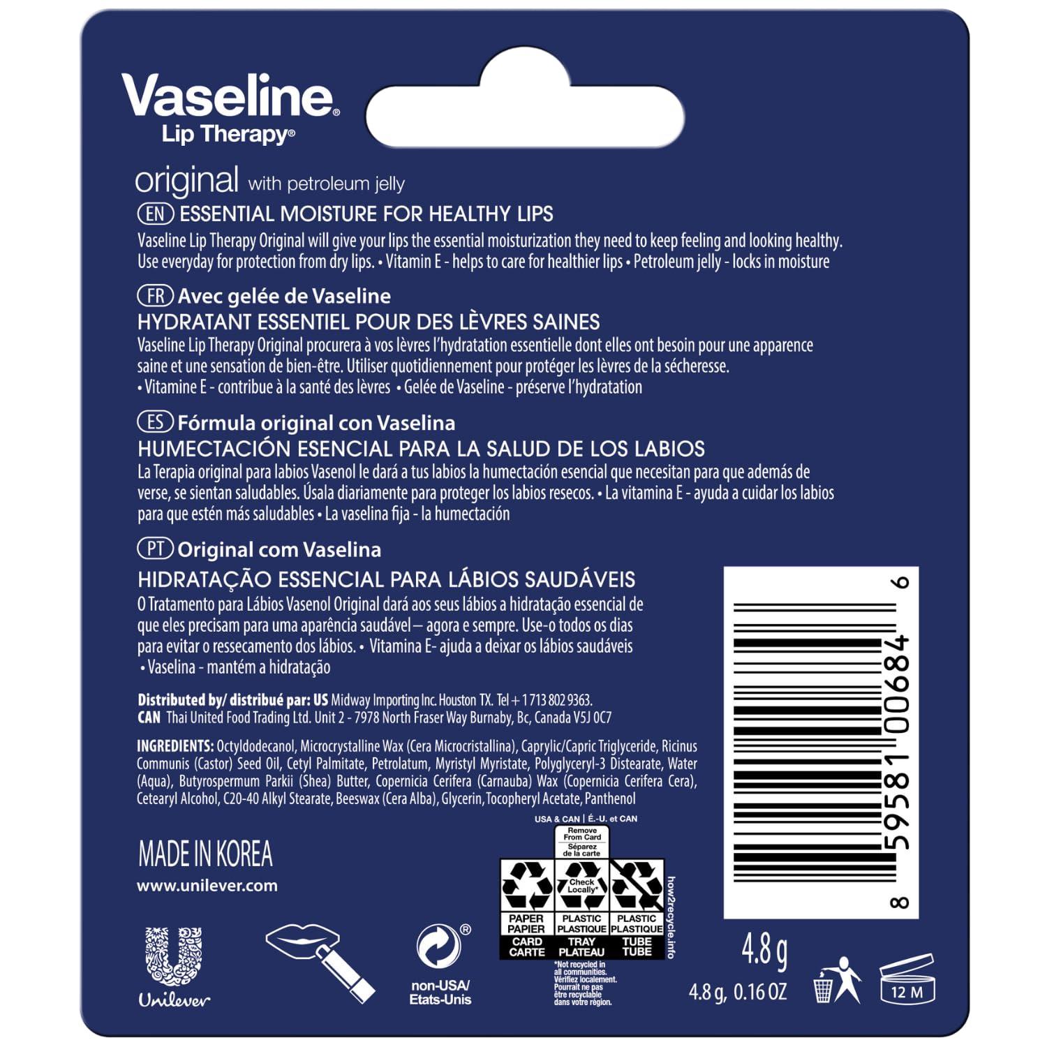 Vaseline Lip Therapy Original 8-Pack – Moisturizing Lip Balm for Very Dry Lips, 0.16 Oz Ea - Image 2