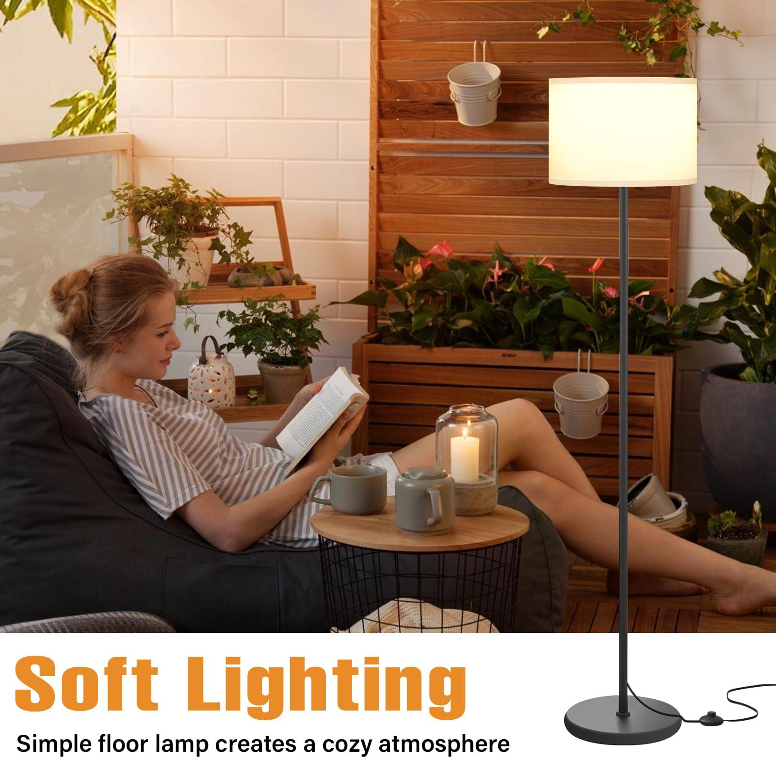 Modern Floor Lamp Simple Design with White Shade, Foot Pedal Switch, 60" Small Tall Lamps for Living Room Bedroom Office Dining Room Kitchen, Black Pole Lamp(Without Bulb) - Image 6