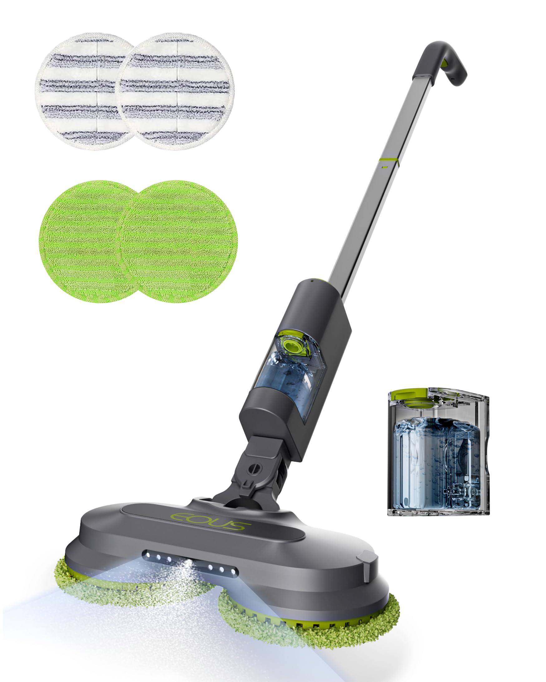 eous Cordless Electric Mop, with Detachable Water Tank & Water Sprayer, LED Headlights & Large Capacity Battery Self-Propelled Electric Spin Floor Mop for Floor Cleaning, Floor Cleaner Supported