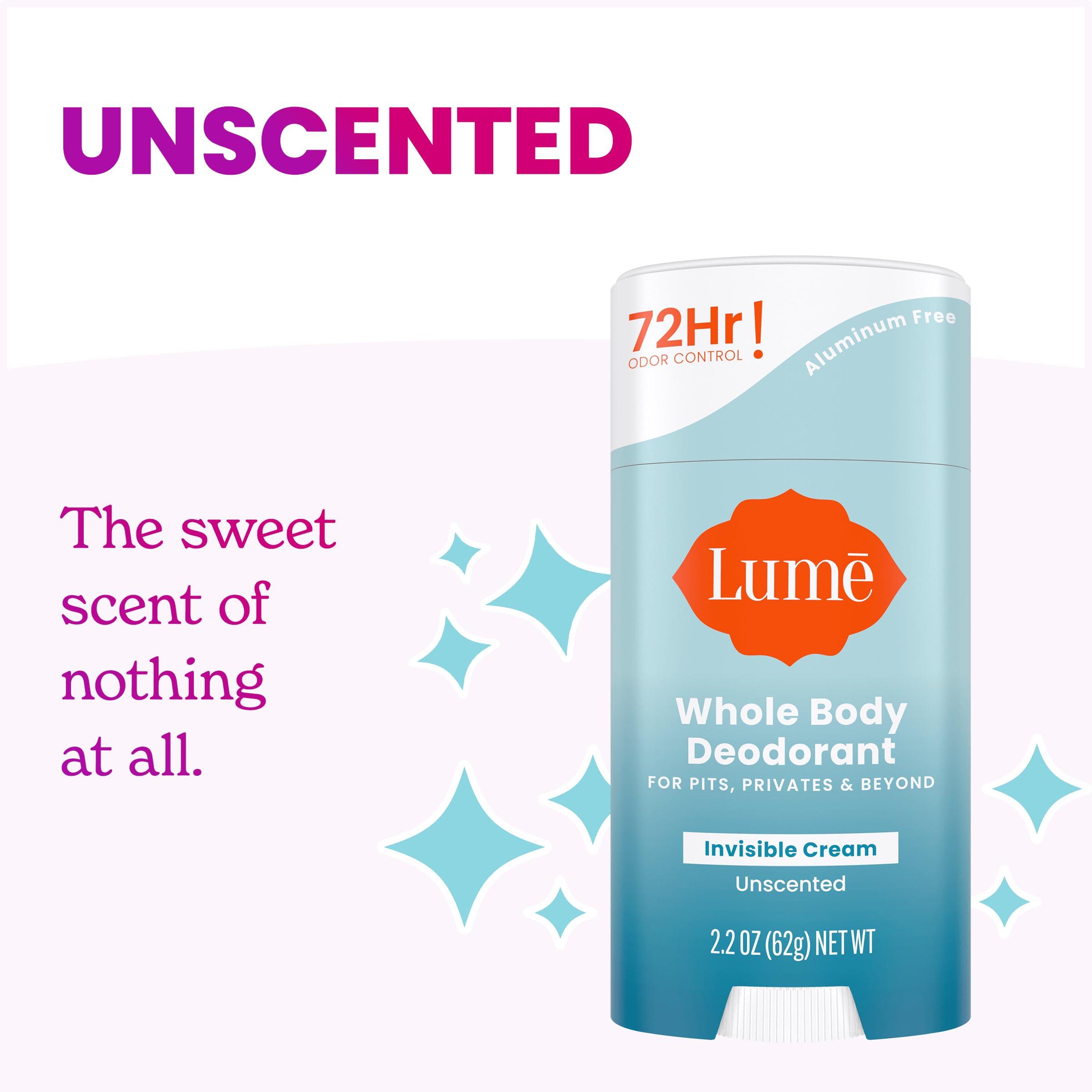 Lume Whole Body Deodorant - Invisible Cream Stick - 72 Hour Odor Control - Aluminum Free, Baking Soda Free, Skin Safe - 2.2 Ounce (Pack of 2) (Unscented) - Image 4