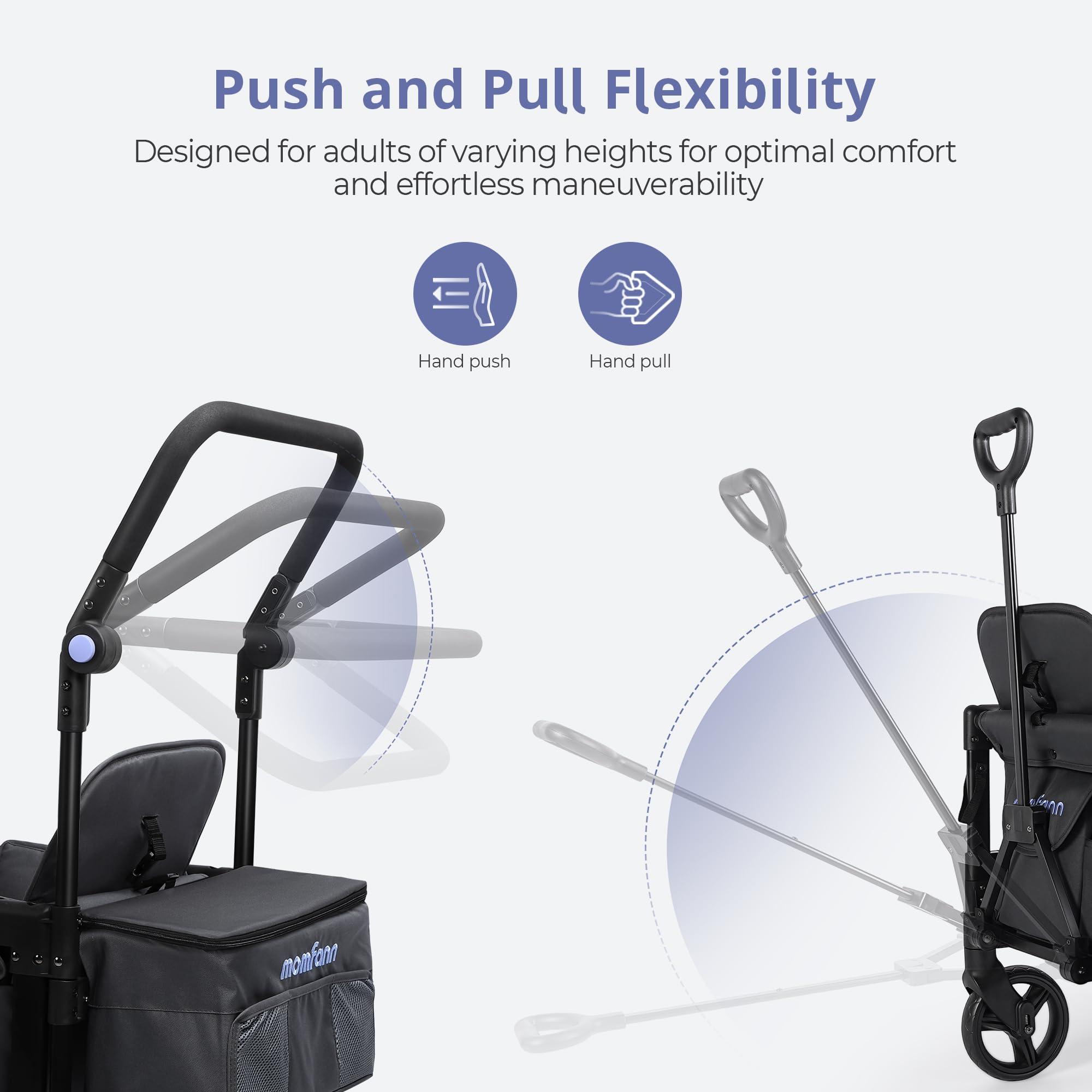 MOMFANN Double-Seater Baby Wagon with Canopy, Push Pull Stroller with Adjustable Handle, Wagon Stroller for 2 Kids & Outdoor Adventures (Dark Grey) - Image 5