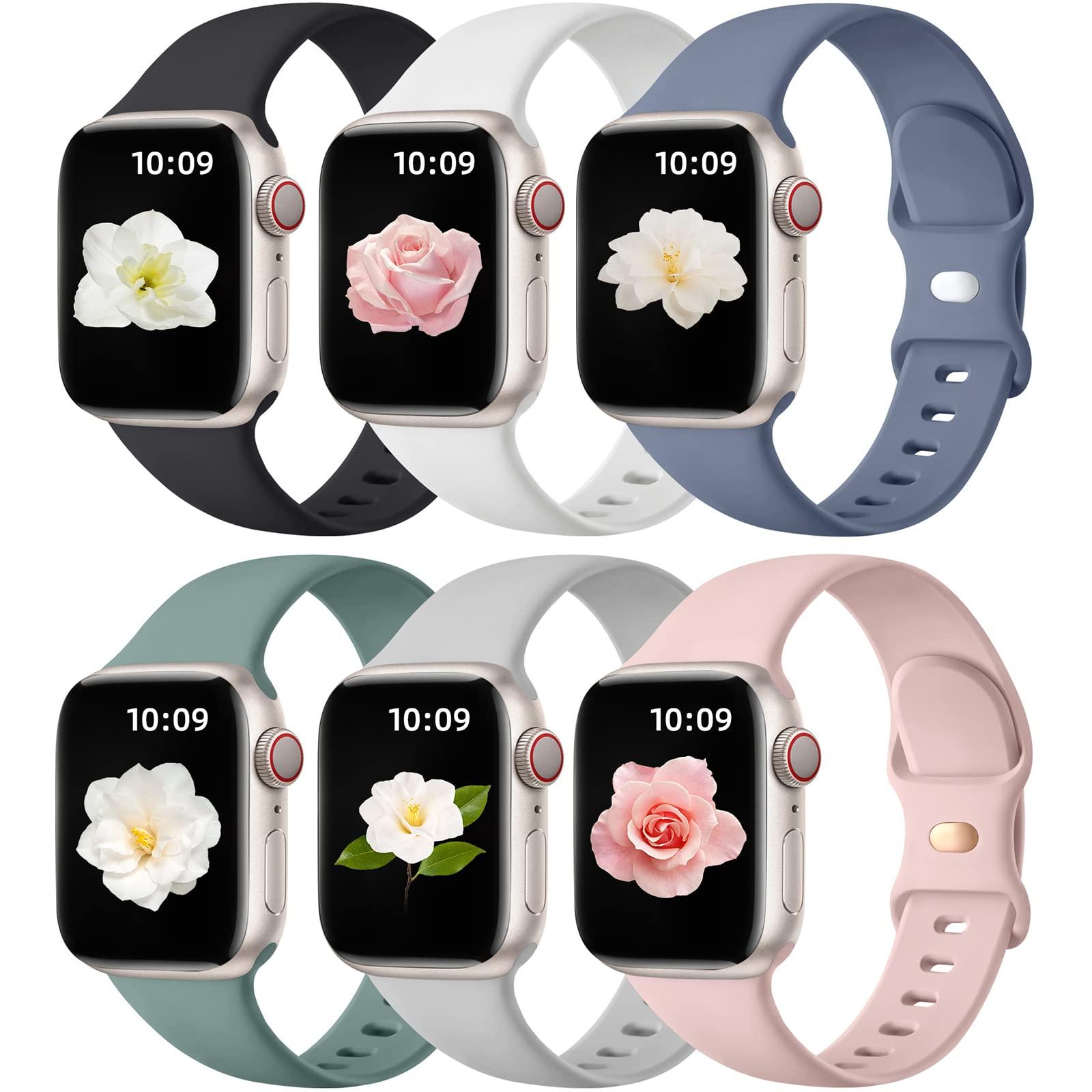 Maledan 6 Pack Bands Compatible for Apple Watch Band 38mm 40mm 41mm 42mm 44mm 45mm 46mm 49mm Women Men, Soft Silicone Sport Replacement Band for iWatch Apple Watch Series 10 9 8 7 6 5 4 3 SE Ultra